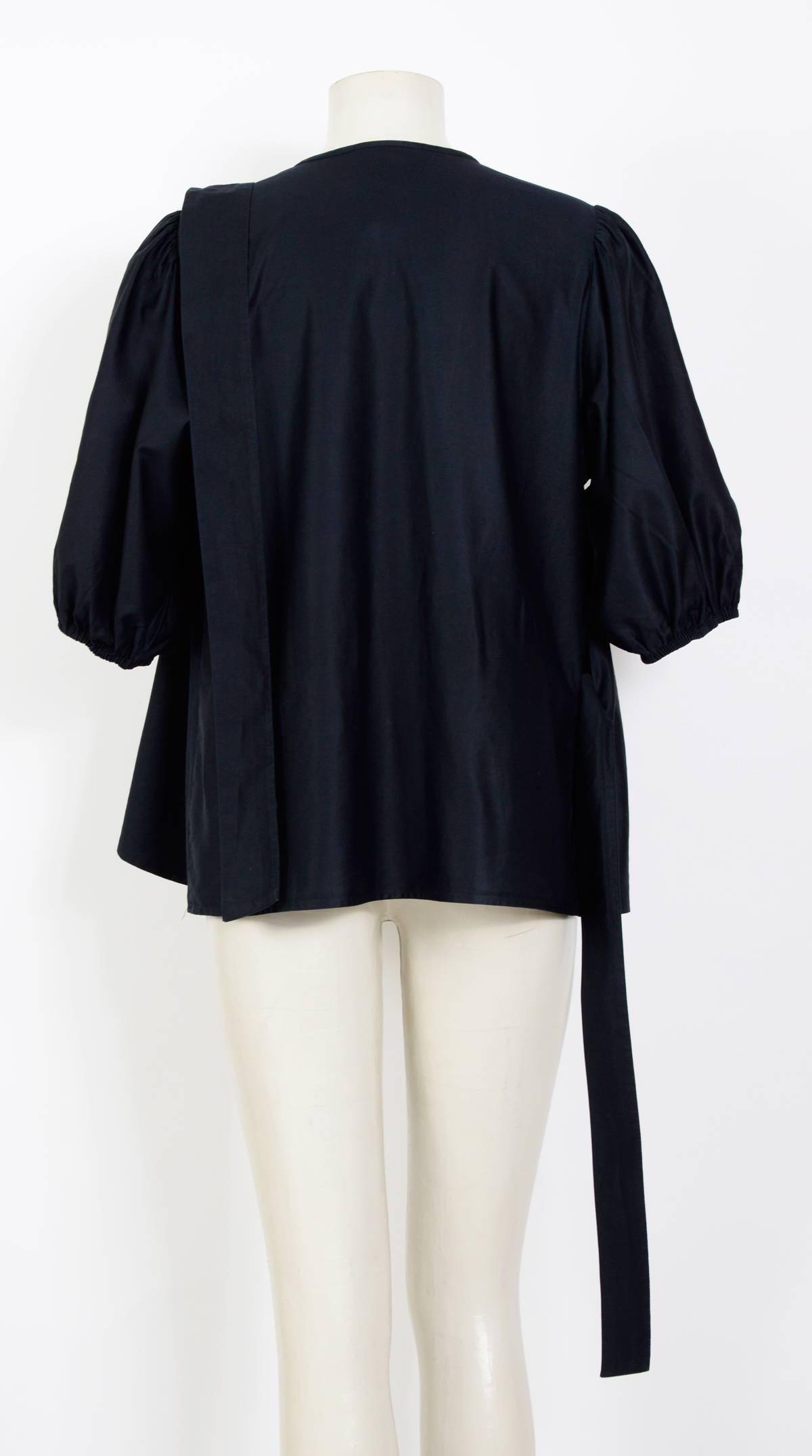 Yves Saint Laurent 1970s black cotton & silk mix wrap blouse 1