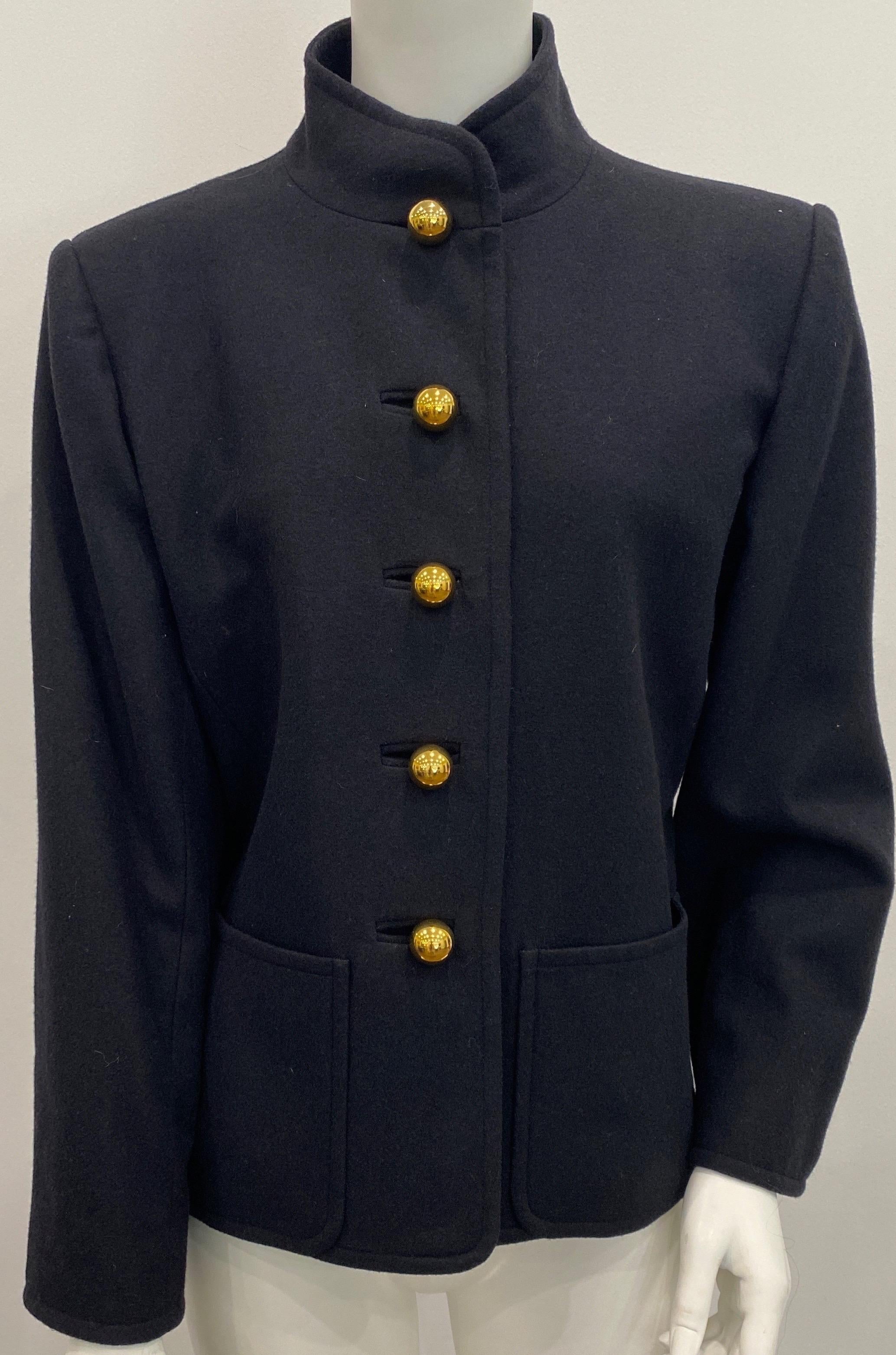Noir Yves Saint Laurent - Veste en laine noire à double face des années 1970 - Taille 44 en vente