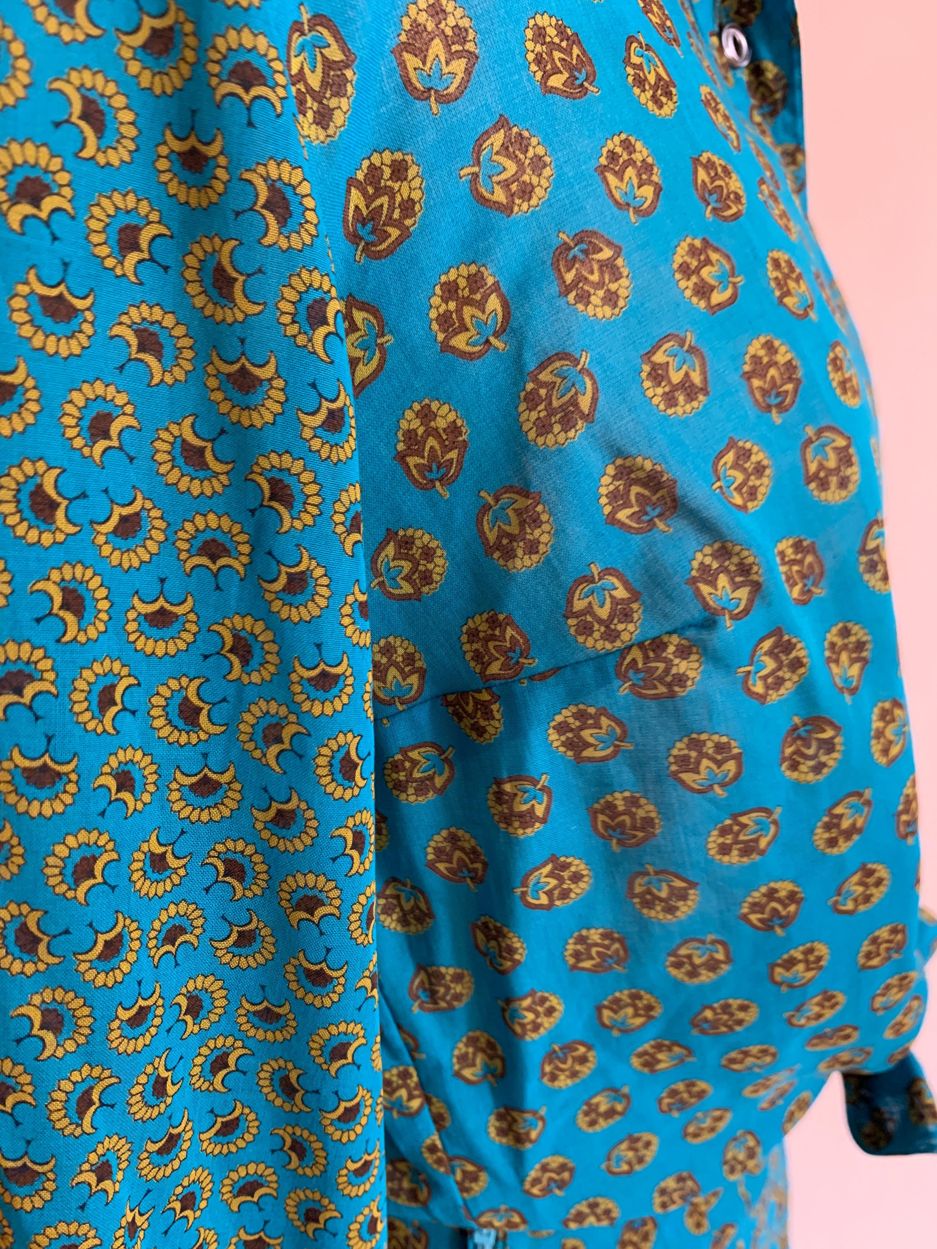 Yves Saint Laurent 1970s Blue Paisley Ruffle Prairie Skirt and Top Set In Excellent Condition In San Francisco, CA