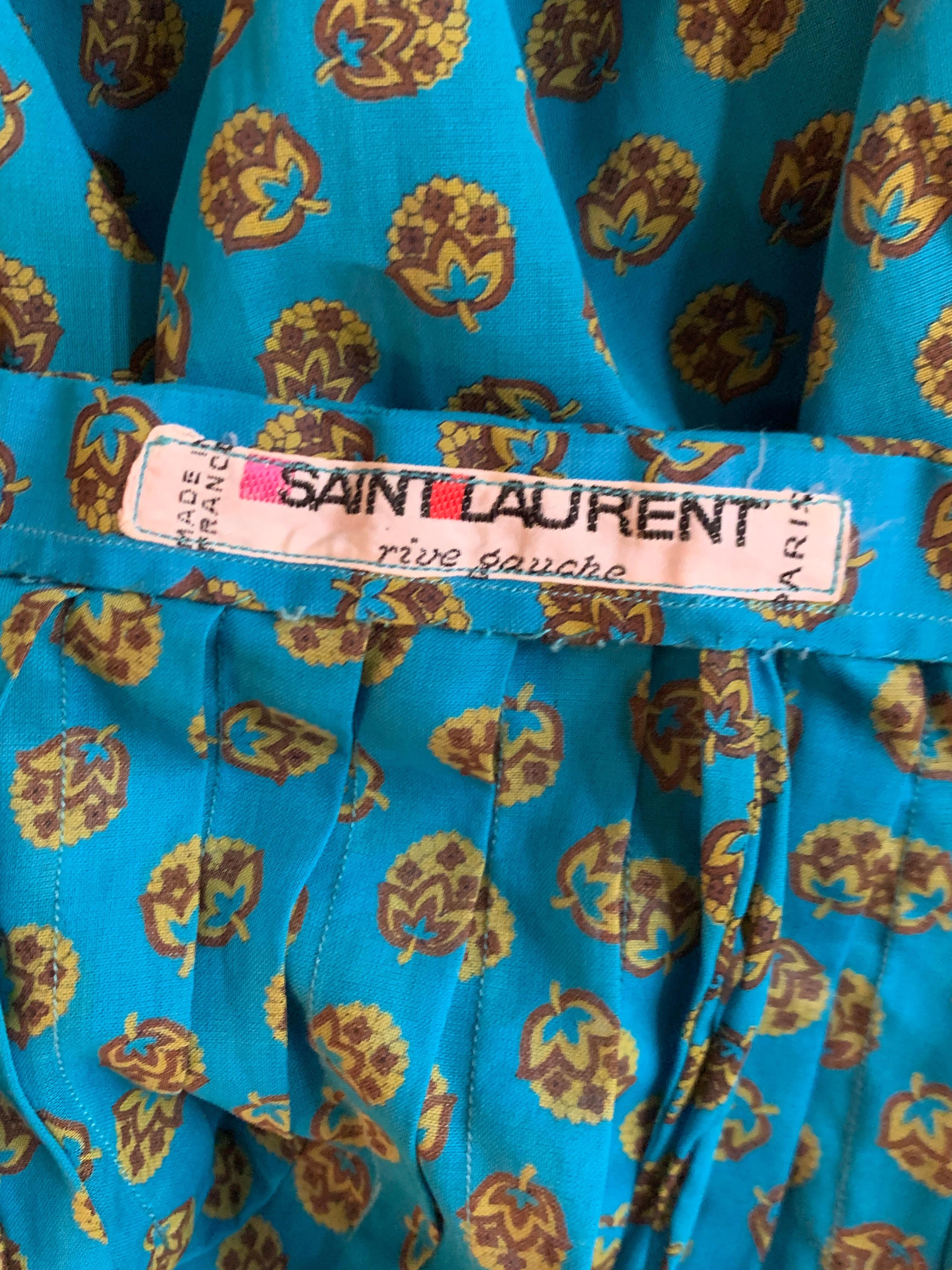 Yves Saint Laurent 1970s Blue Paisley Ruffle Prairie Skirt and Top Set 2