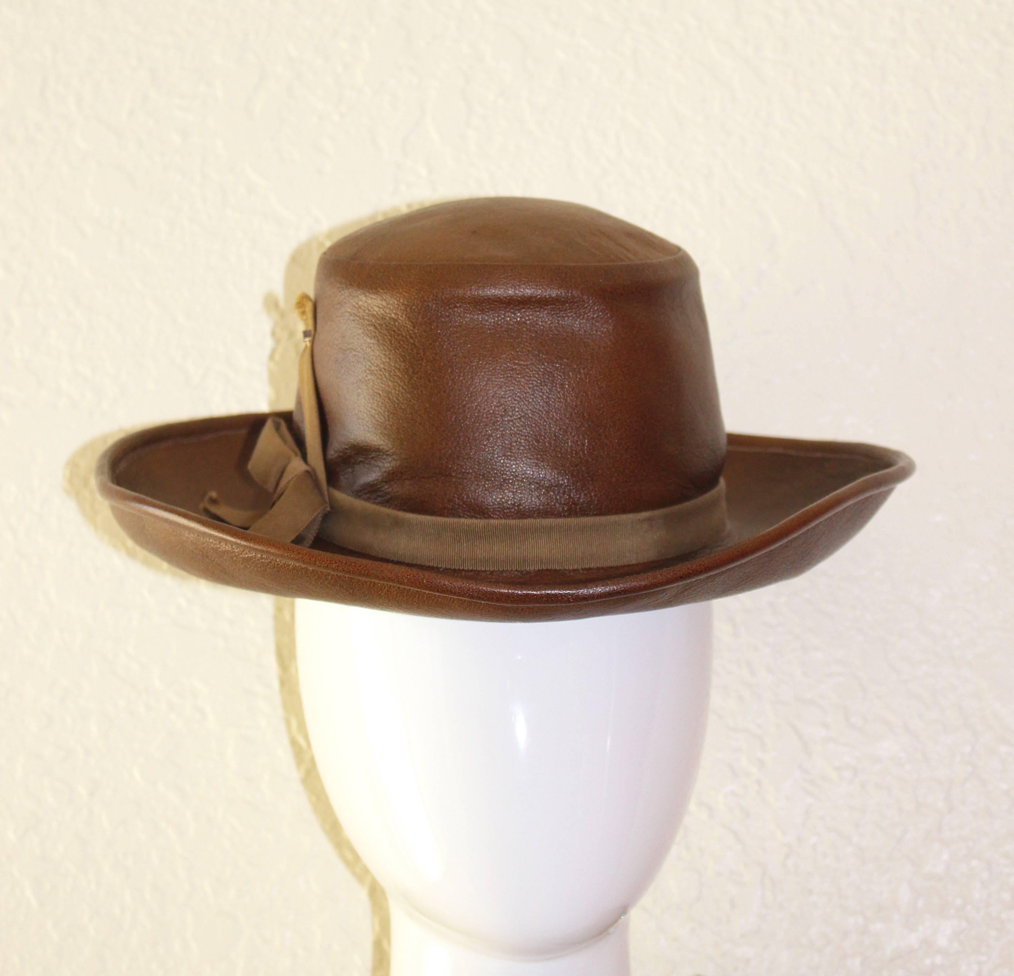 Women's  Yves Saint Laurent 1970s Brown Leather Hat Vintage YSL For Sale