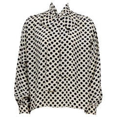 Yves Saint Laurent 1970s documented silk black & white dot pussy bow blouse