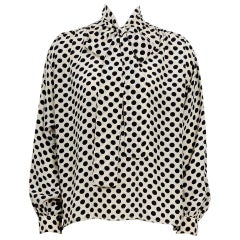 Yves Saint Laurent 1970s documented silk black & white dot pussy bow blouse 