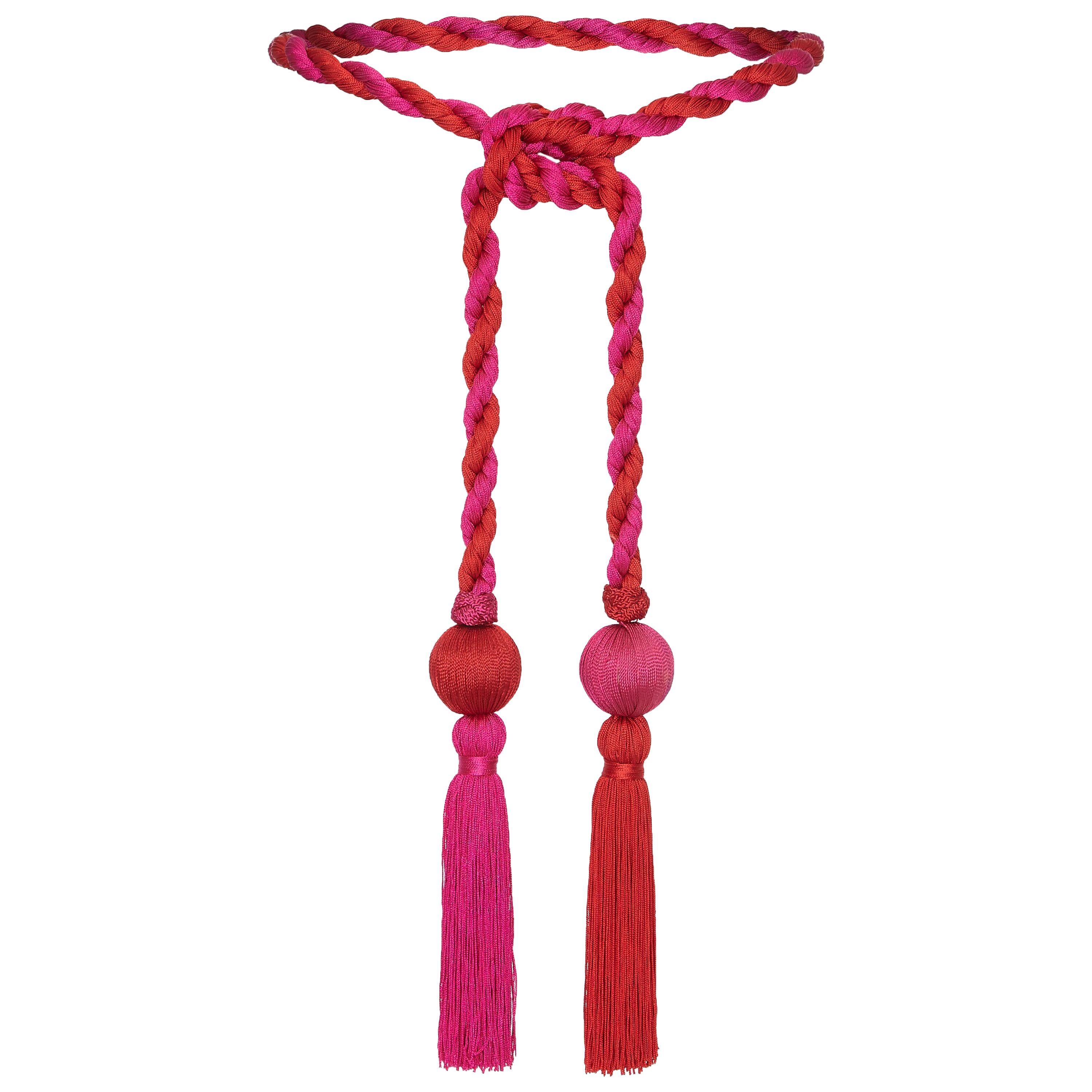 Yves Saint Laurent 1970s Fuchsia Pink Moroccan Style Chord Tassel Belt