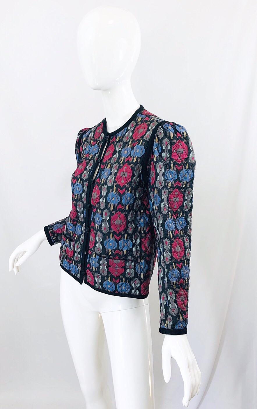 Yves Saint Laurent 1970s Ikat Print Silk Vintage 70s Quilted Lightweight Jacket  4