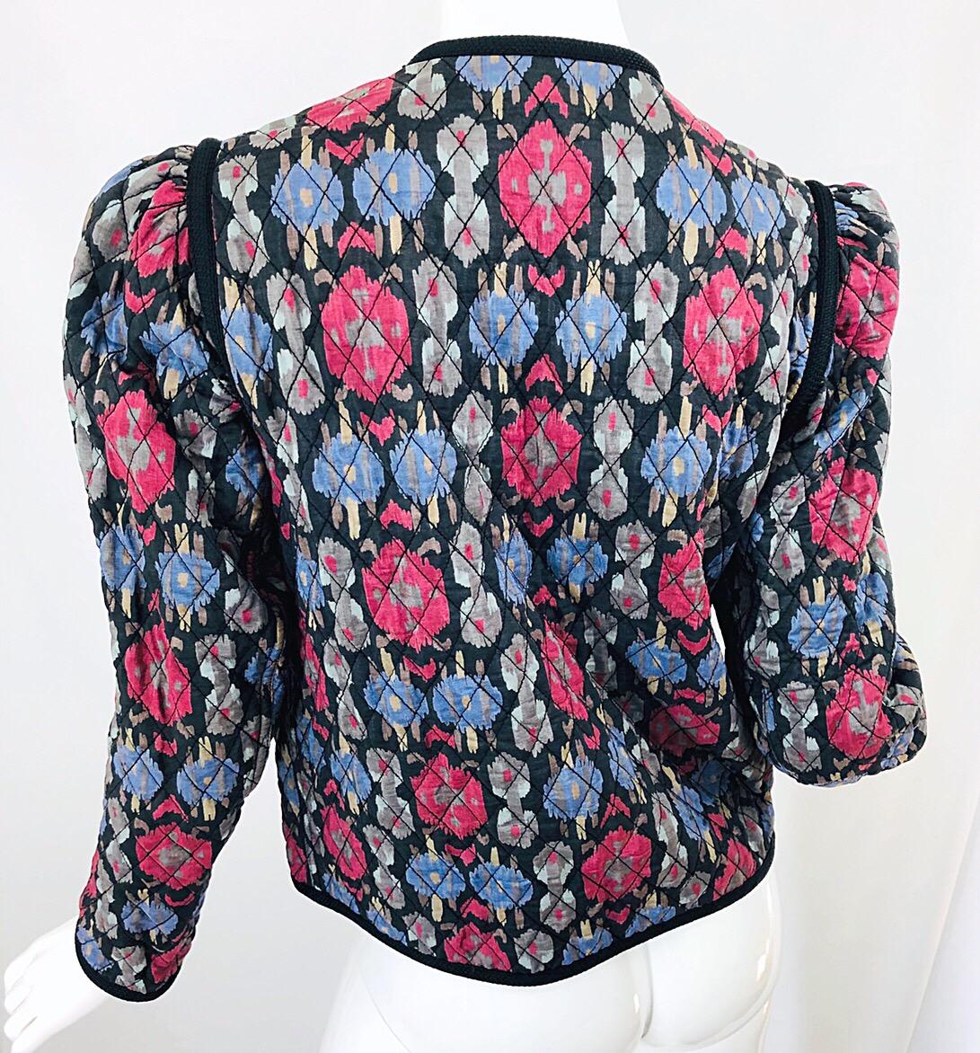 Yves Saint Laurent 1970s Ikat Print Silk Vintage 70s Quilted Lightweight Jacket  6
