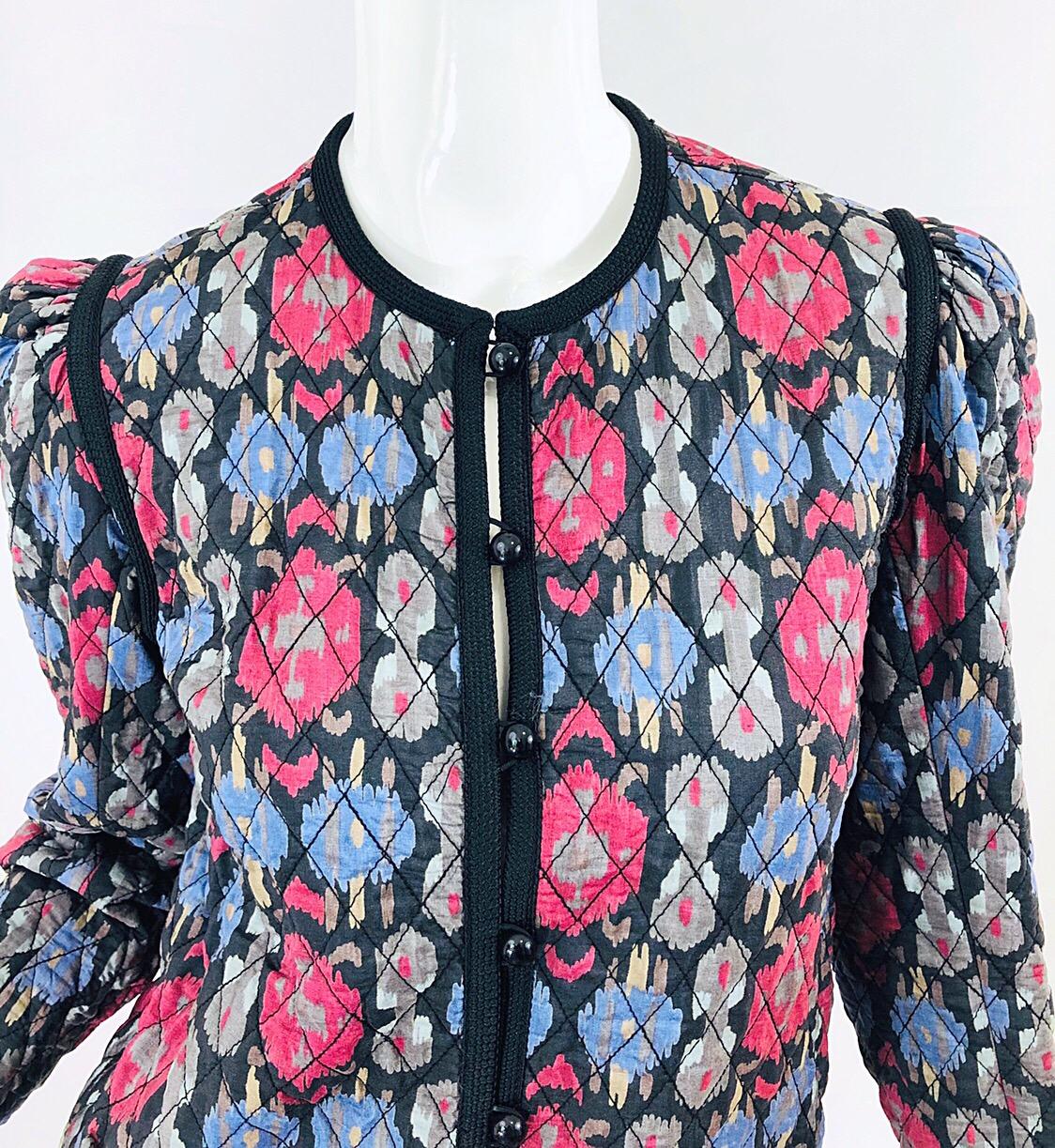 Yves Saint Laurent 1970s Ikat Print Silk Vintage 70s Quilted Lightweight Jacket  10