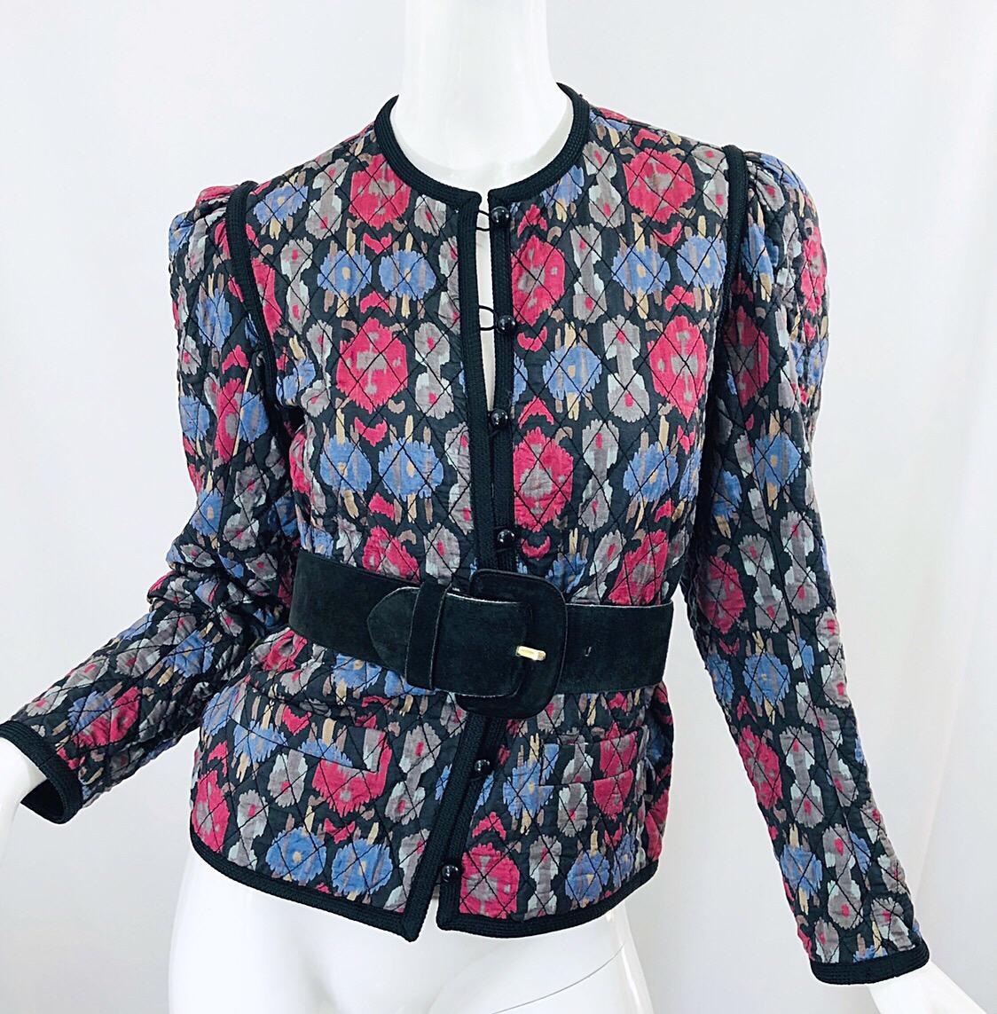 Yves Saint Laurent 1970s Ikat Print Silk Vintage 70s Quilted Lightweight Jacket  In Excellent Condition In San Diego, CA