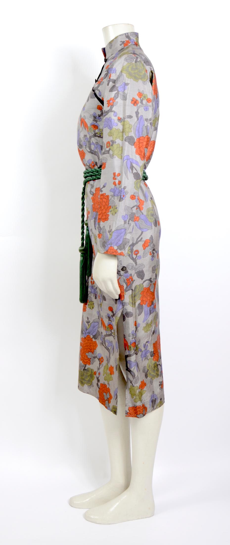 Brown Yves Saint Laurent 1970s “Les Chinoises” collection silk dress and original belt