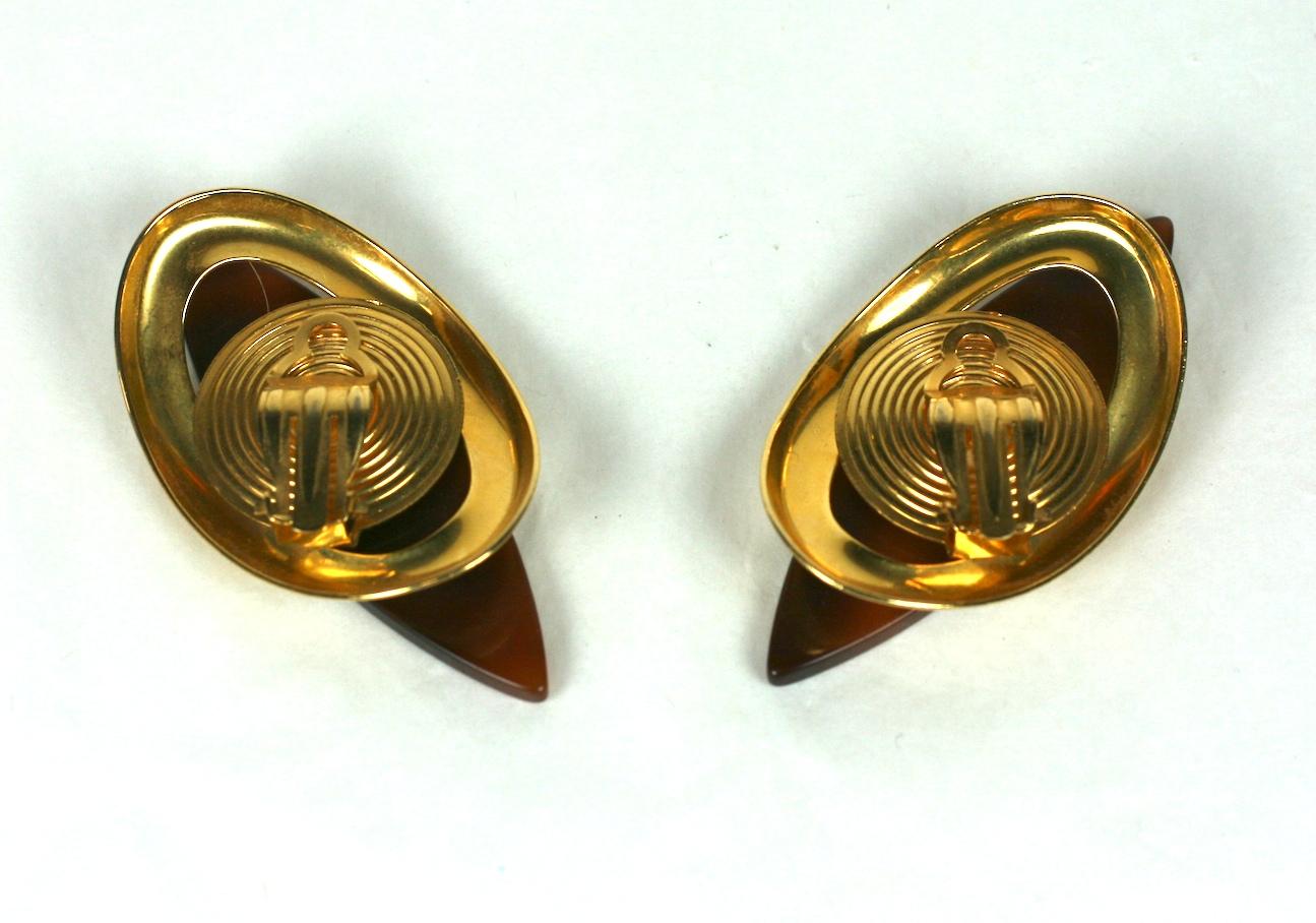 Yves Saint Laurent 1970s Modernist Earclips In Excellent Condition For Sale In New York, NY