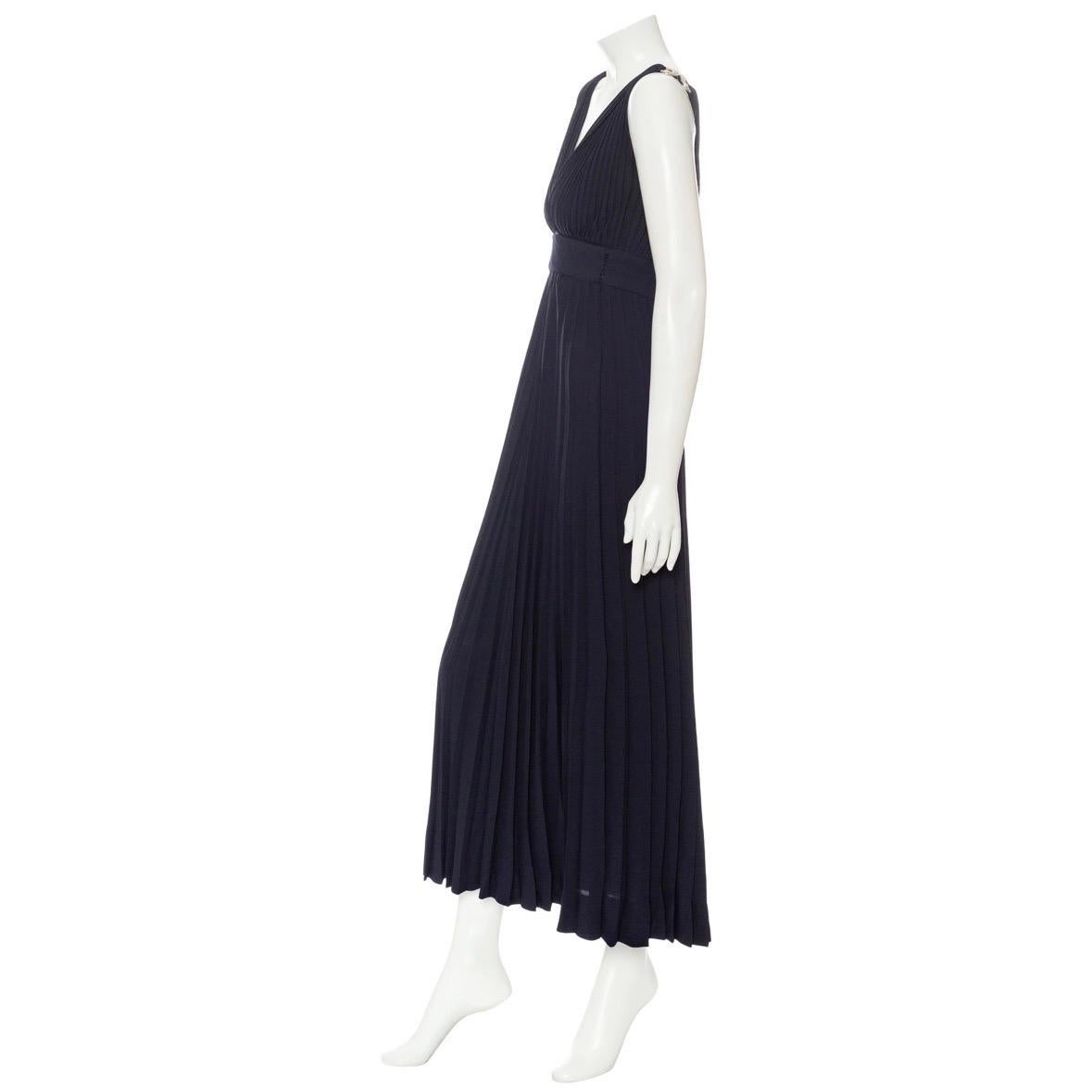 Women's Yves Saint Laurent 1970s Navy Pleated Two-Piece Rhinestone Maxi Dress For Sale