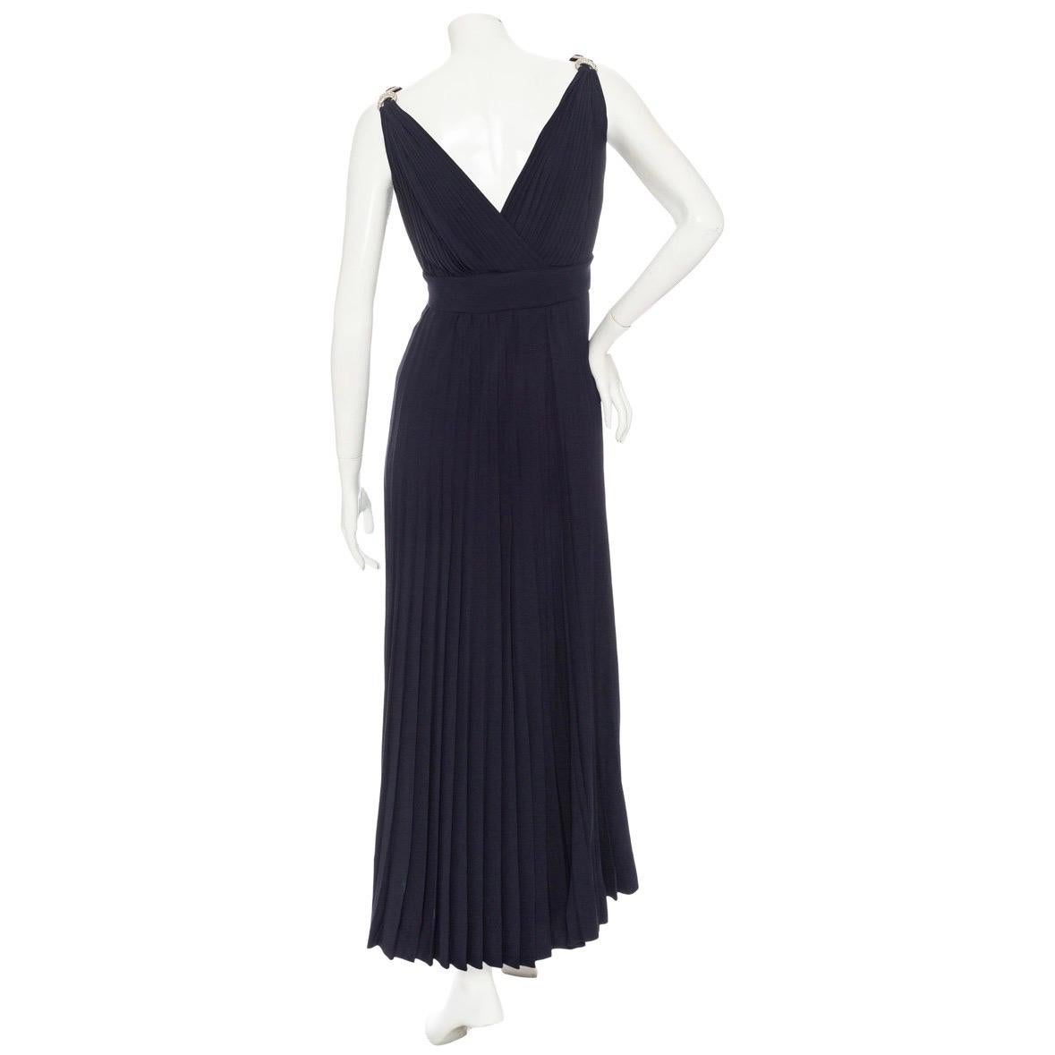Yves Saint Laurent 1970s Navy Pleated Two-Piece Rhinestone Maxi Dress For Sale 1