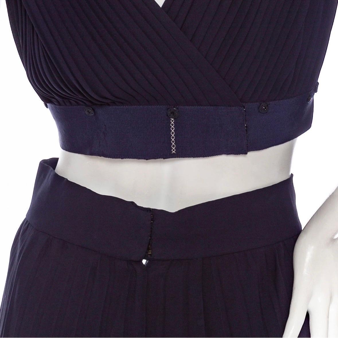 Yves Saint Laurent 1970s Navy Pleated Two-Piece Rhinestone Maxi Dress For Sale 2