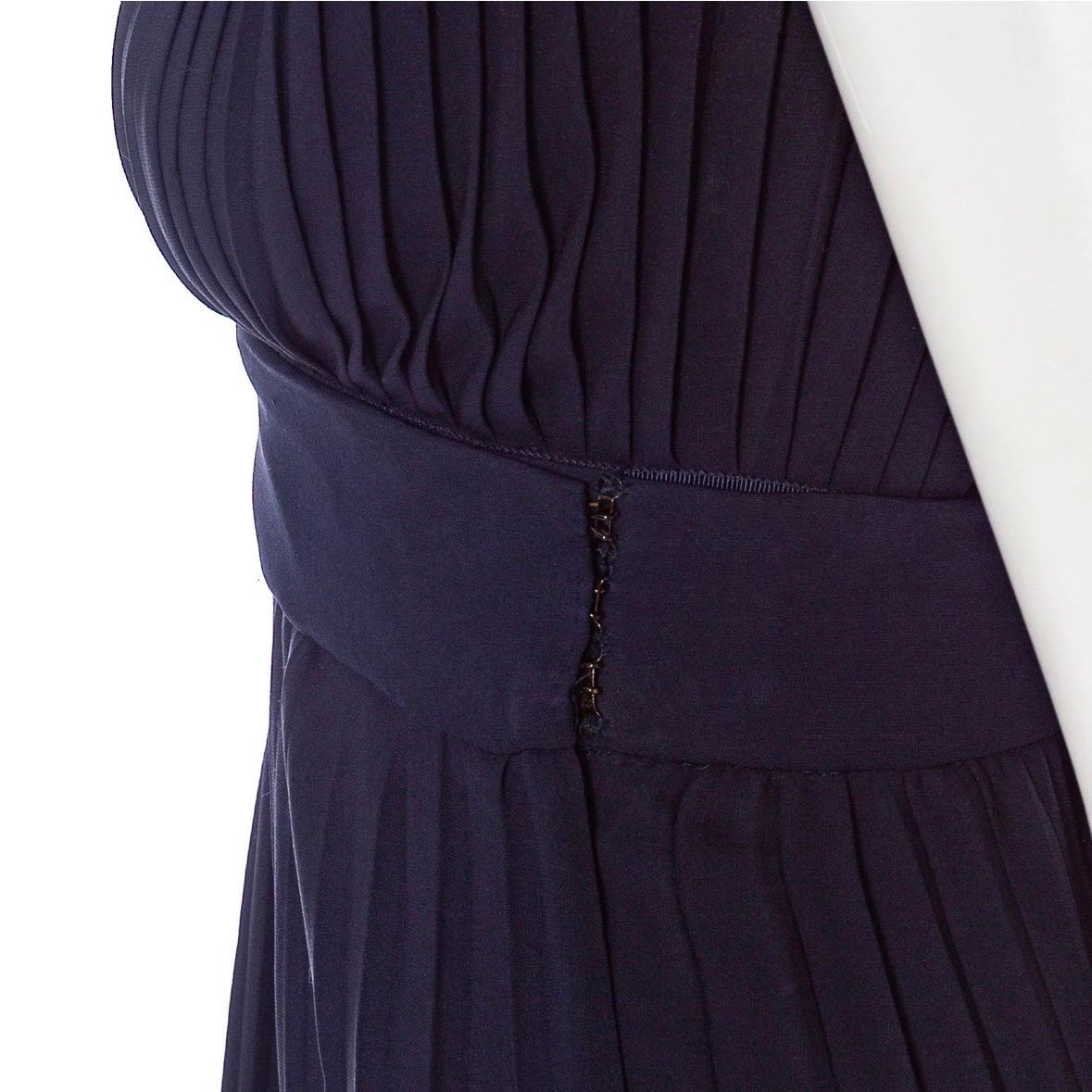 Yves Saint Laurent 1970s Navy Pleated Two-Piece Rhinestone Maxi Dress For Sale 3