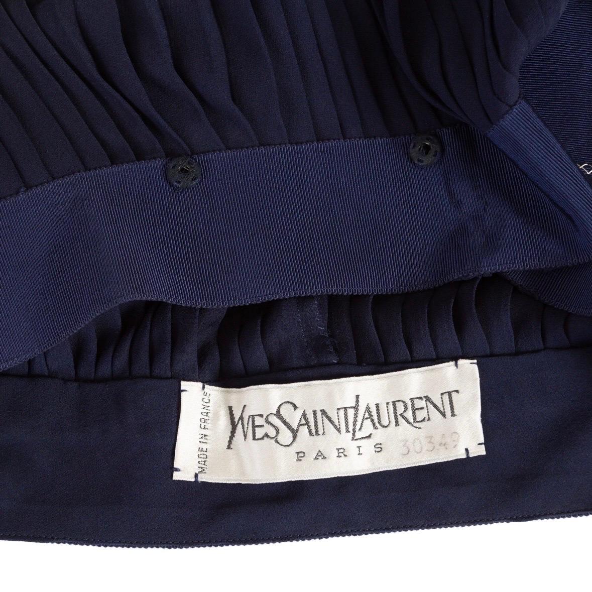 Yves Saint Laurent 1970s Navy Pleated Two-Piece Rhinestone Maxi Dress For Sale 4
