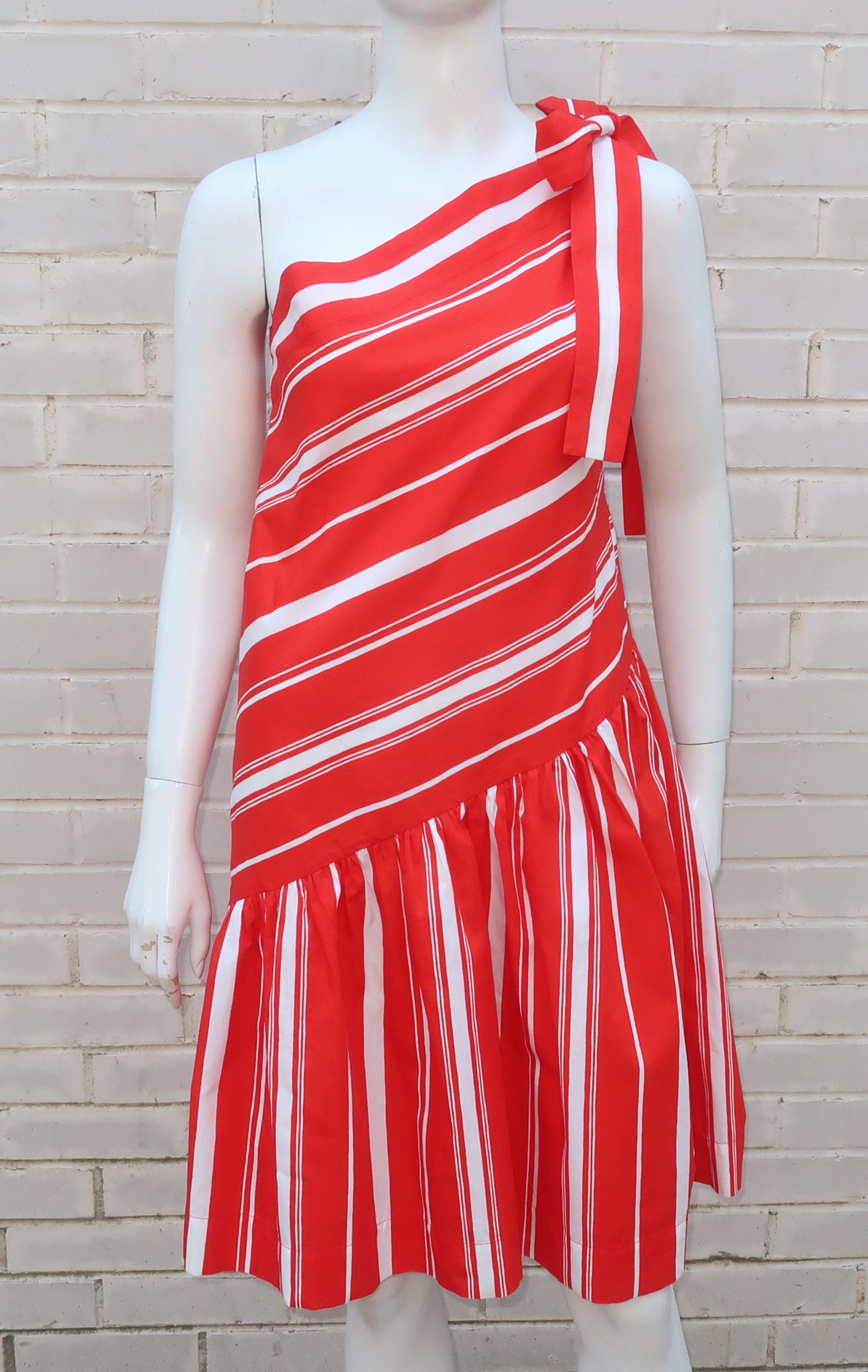 Yves Saint Laurent 1970’s Red & White Candy Stripe Dress 5