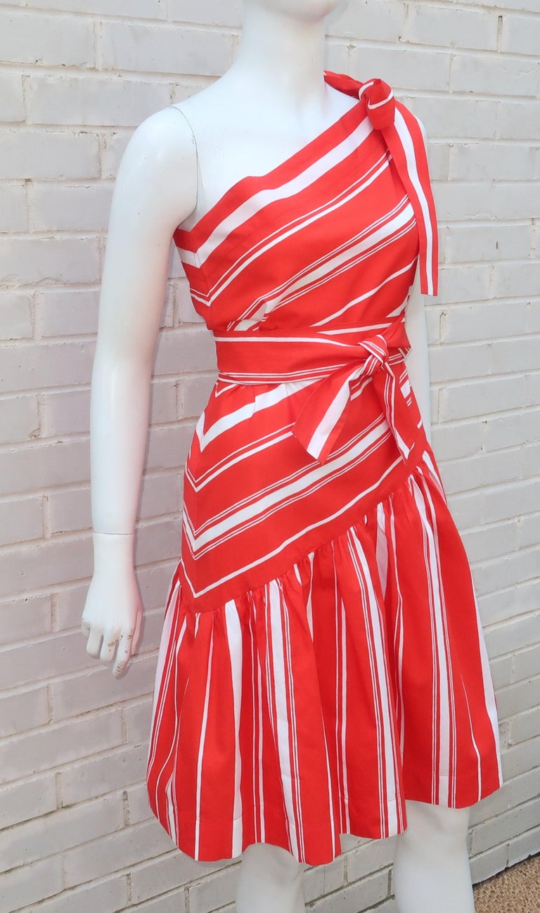 Yves Saint Laurent 1970’s Red and White Candy Stripe Dress For Sale at ...