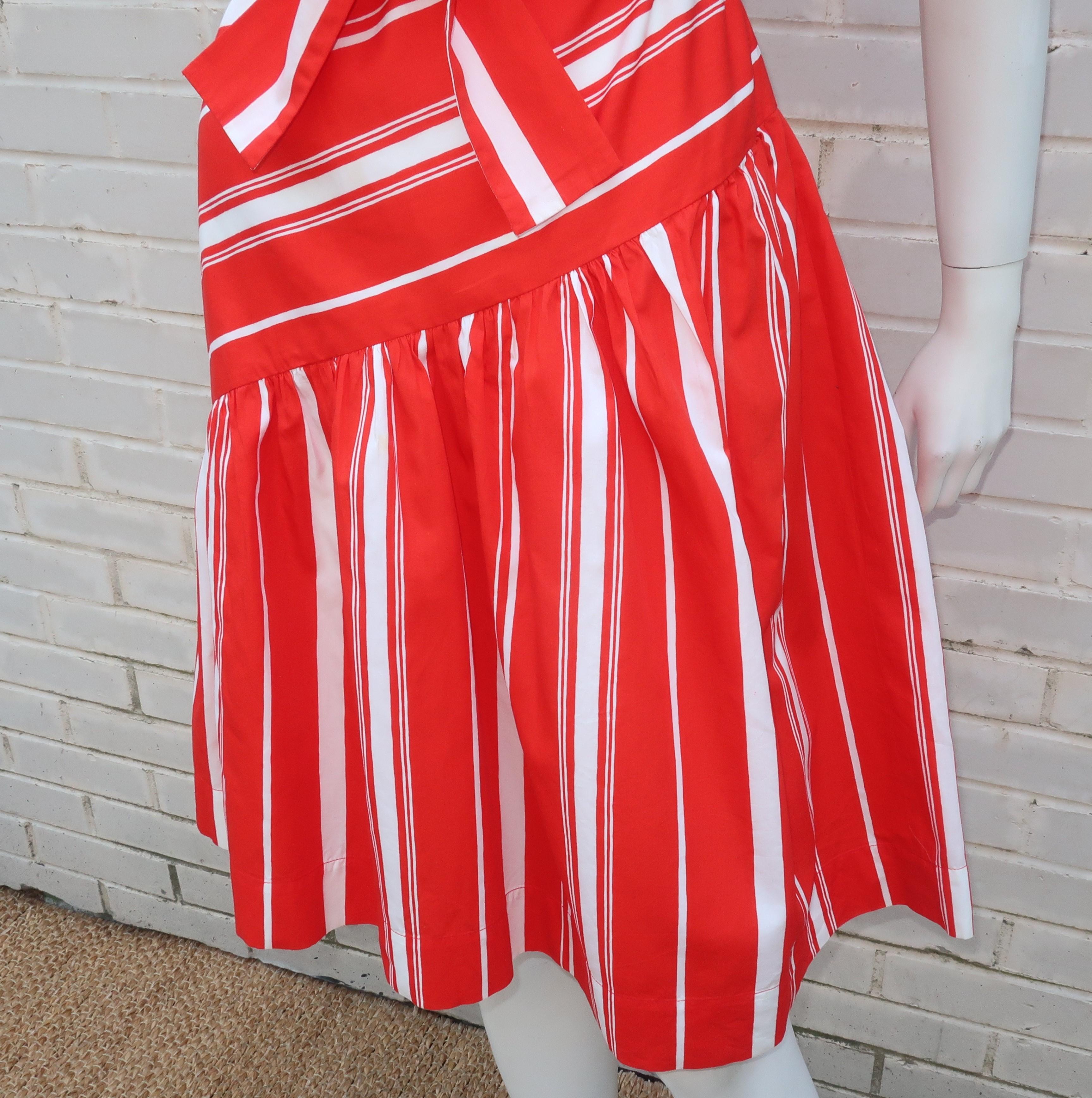 Yves Saint Laurent 1970’s Red & White Candy Stripe Dress In Good Condition In Atlanta, GA