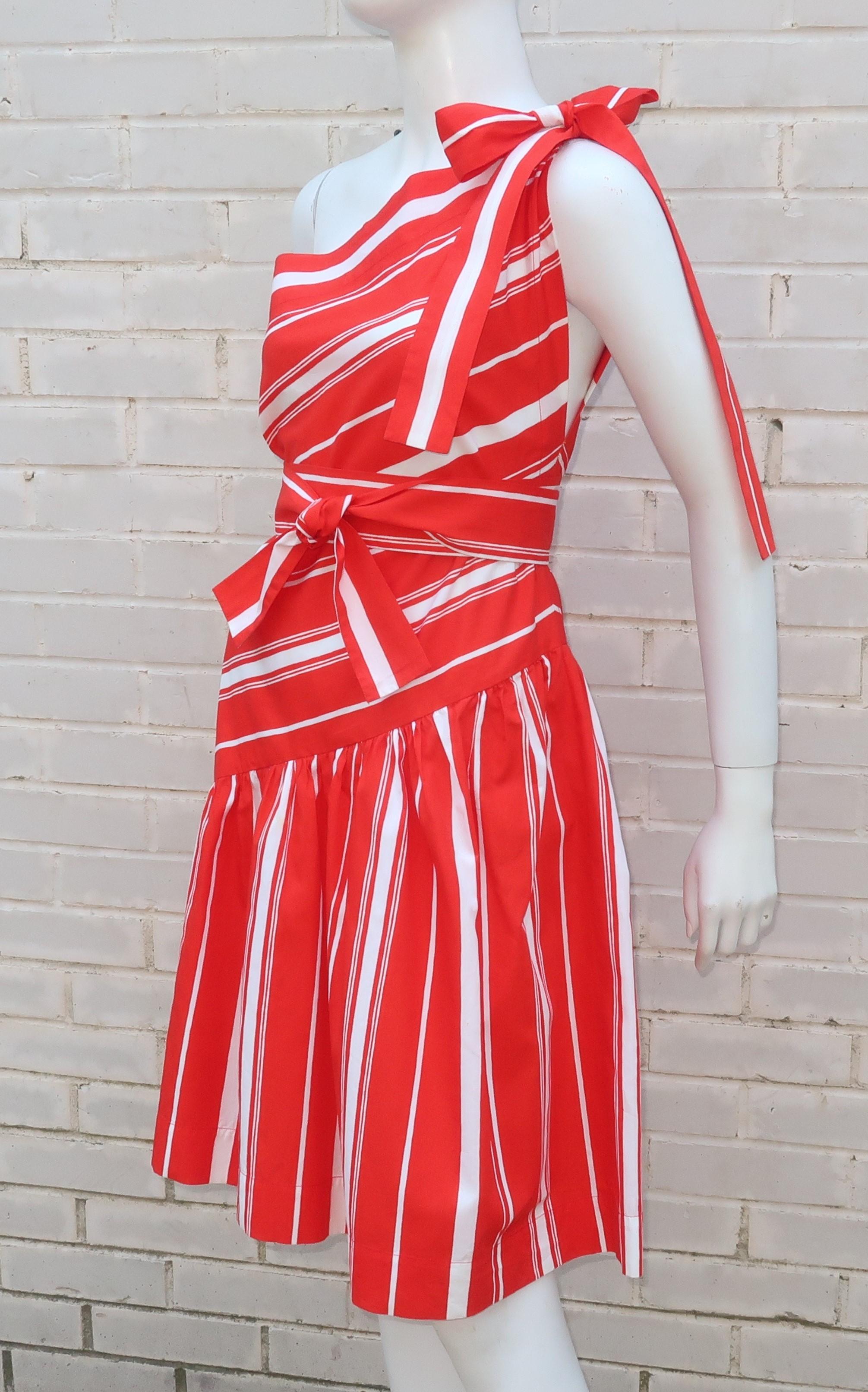 Women's Yves Saint Laurent 1970’s Red & White Candy Stripe Dress