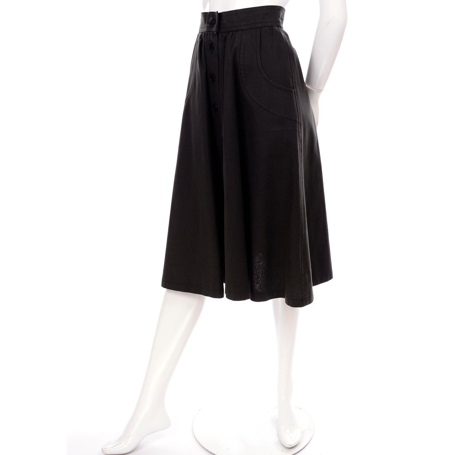Yves Saint Laurent 1970's YSL Cotton Button Front Skirt In Excellent Condition In Portland, OR