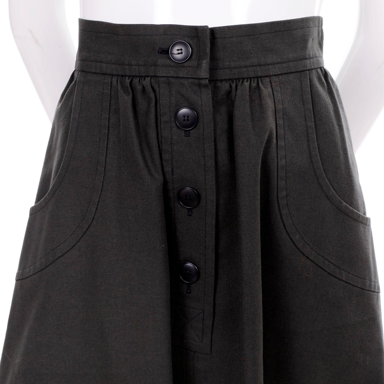 Women's Yves Saint Laurent 1970's YSL Cotton Button Front Skirt