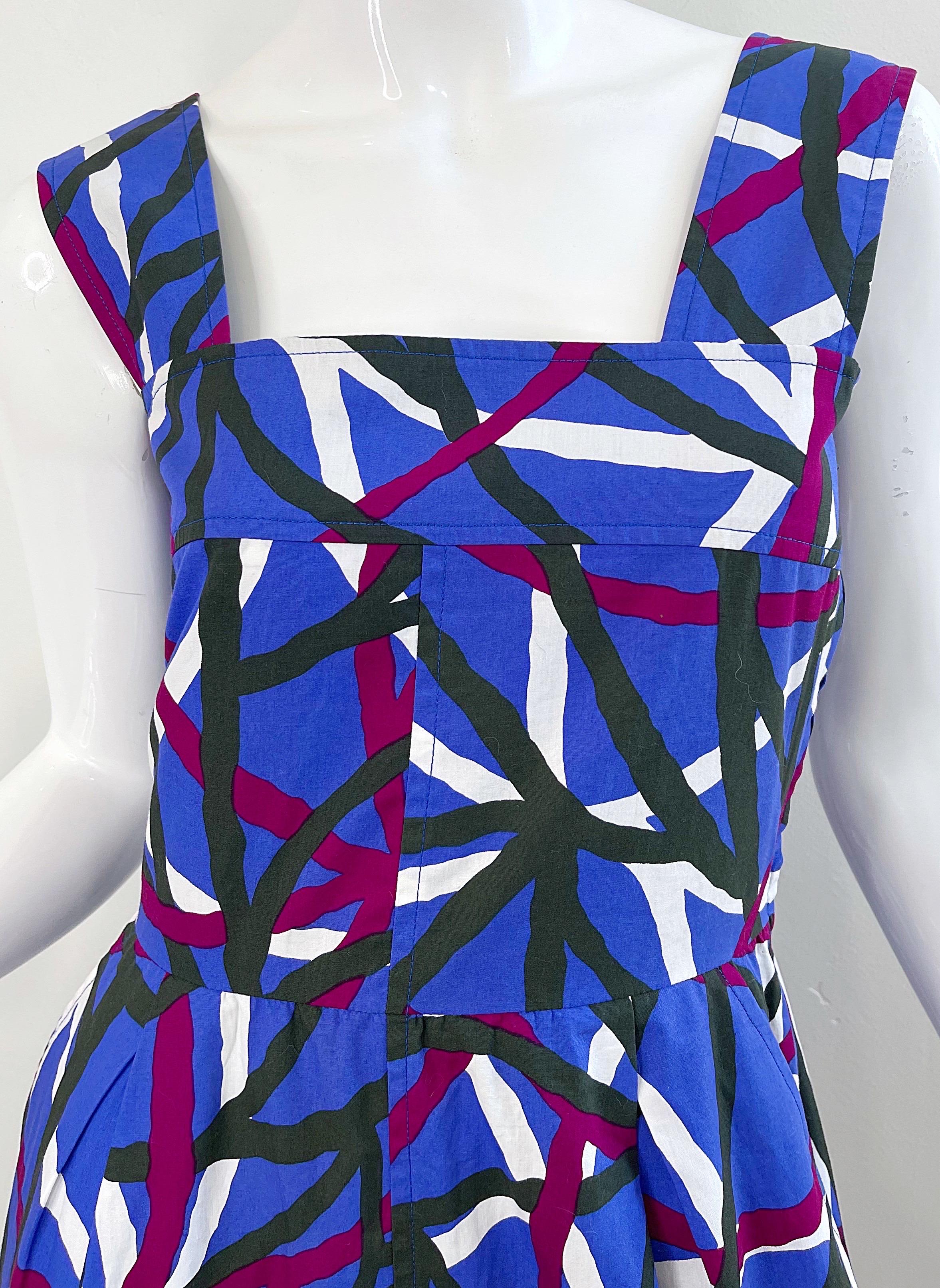 Yves Saint Laurent 1970s YSL Graffiti Print Purple Cotton Vintage 70s Dress In Excellent Condition For Sale In San Diego, CA