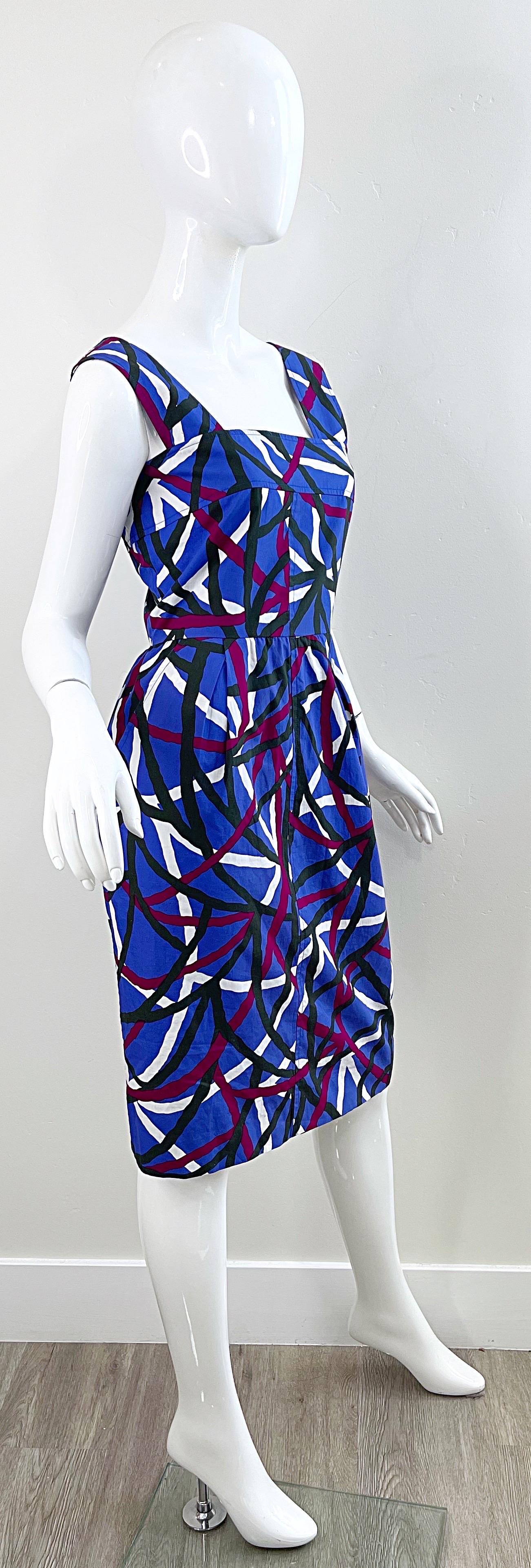 Yves Saint Laurent 1970s YSL Graffiti Print Purple Cotton Vintage 70s Dress For Sale 2