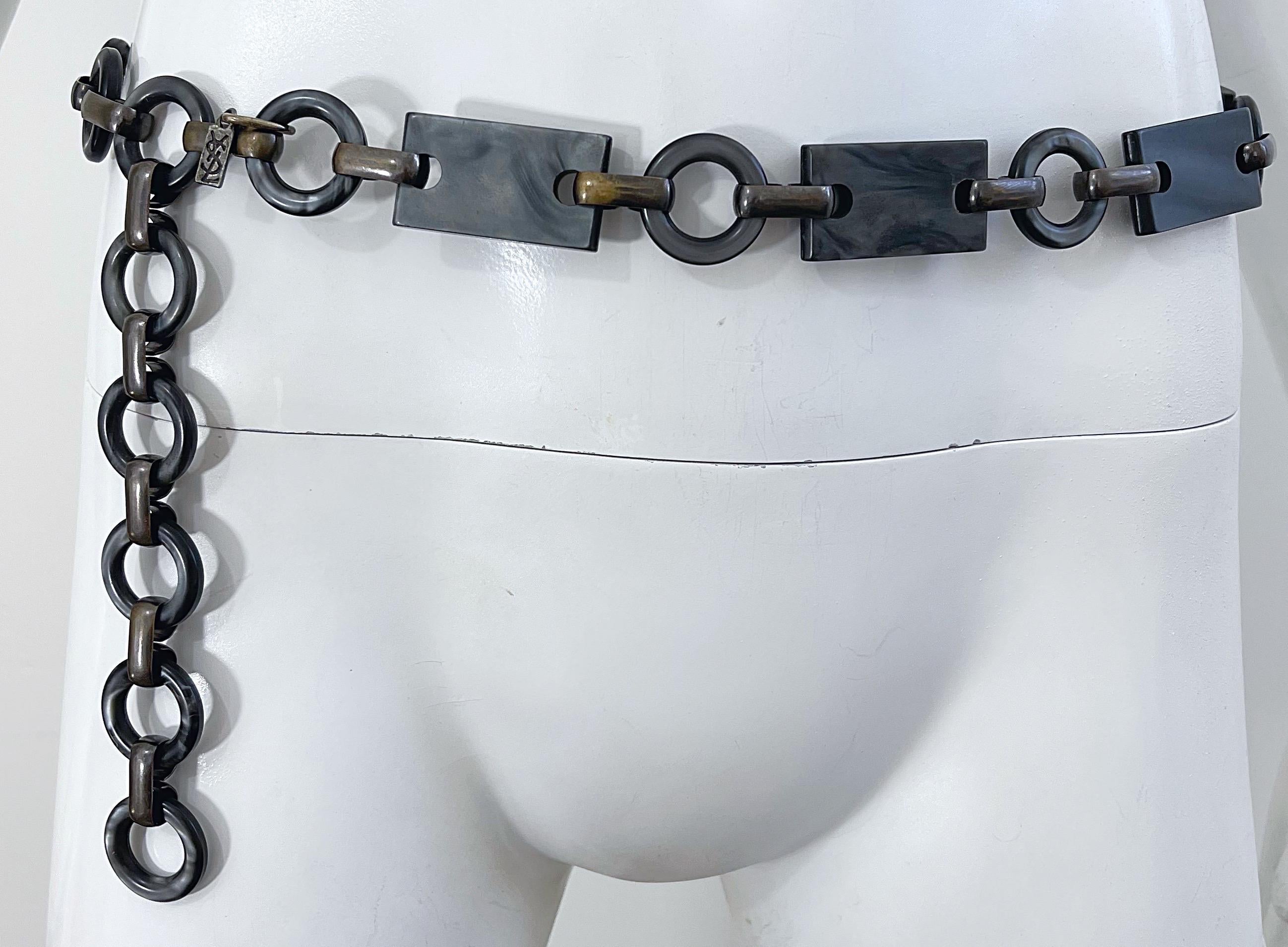 Yves Saint Laurent 1970s YSL Grey Marble Gunmetal Lucite Chain Belt or Necklace 5