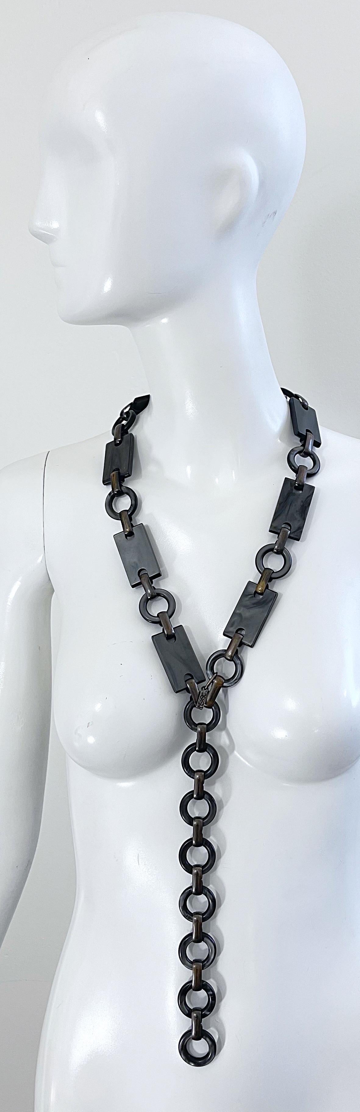 Gray Yves Saint Laurent 1970s YSL Grey Marble Gunmetal Lucite Chain Belt or Necklace