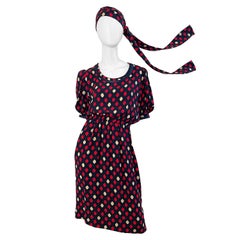 Yves Saint Laurent 1970s YSL Rive Gauche Schwarz Rot Diamantdruck Seide 70s Kleid
