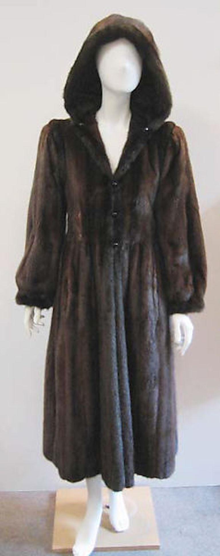 YVES SAINT LAURENT 1976 Russian Collection Brown Broadtail & Mink Fur Trim Coat For Sale 6
