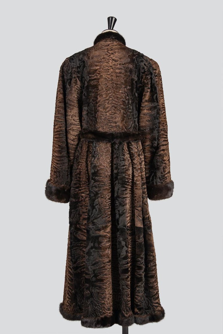Black YVES SAINT LAURENT 1976 Russian Collection Brown Broadtail Fur & Mink Trim Coat For Sale