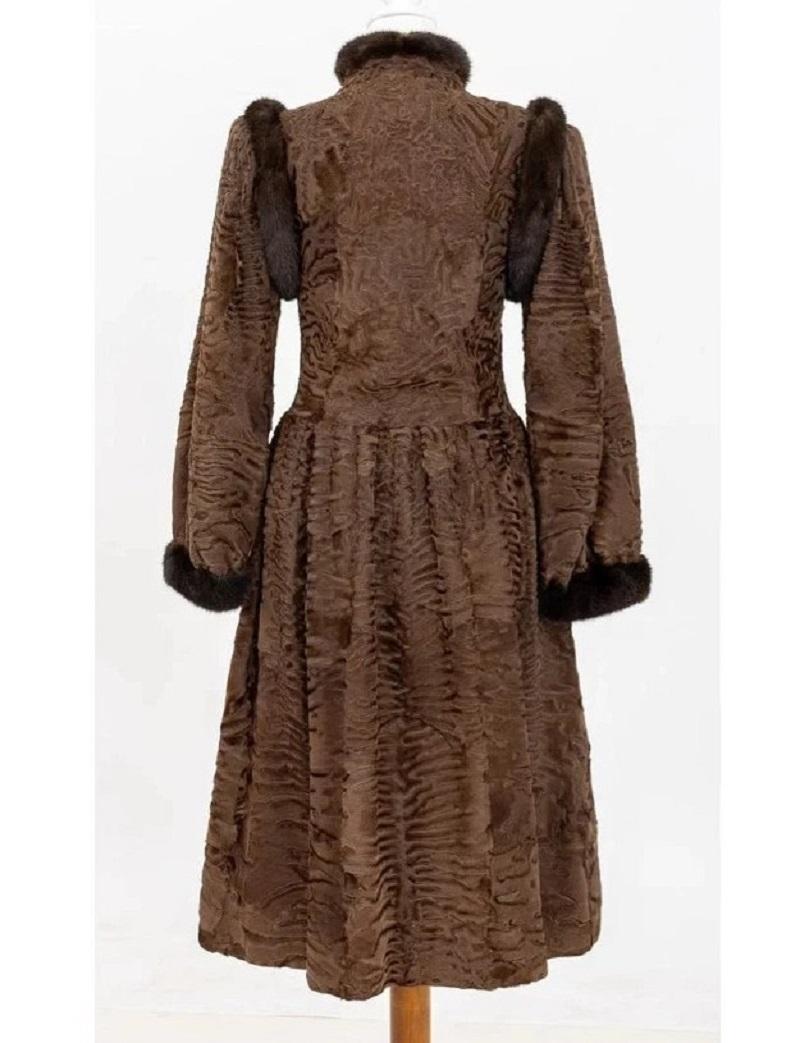 YVES SAINT LAURENT 1976 Russian Collection Brown Broadtail Mink Fur Trim Coat S (Schwarz) im Angebot
