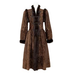 YVES SAINT LAURENT 1976 Russian Collection Brown Broadtail Mink Fur Trim Coat S