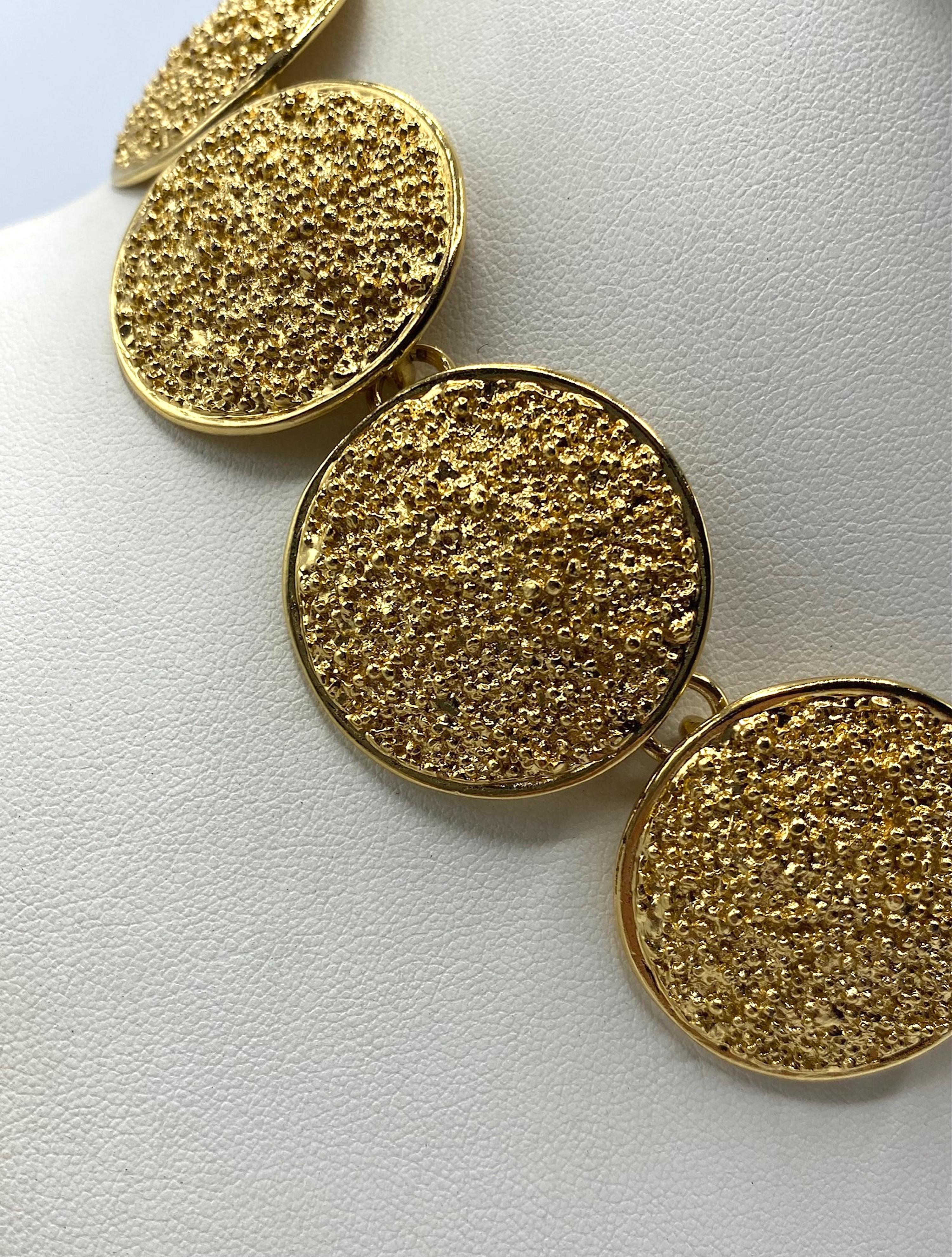 Yves Saint Laurent 1980s / 1990s Gold Nugget Disk Link Necklace In Good Condition In New York, NY