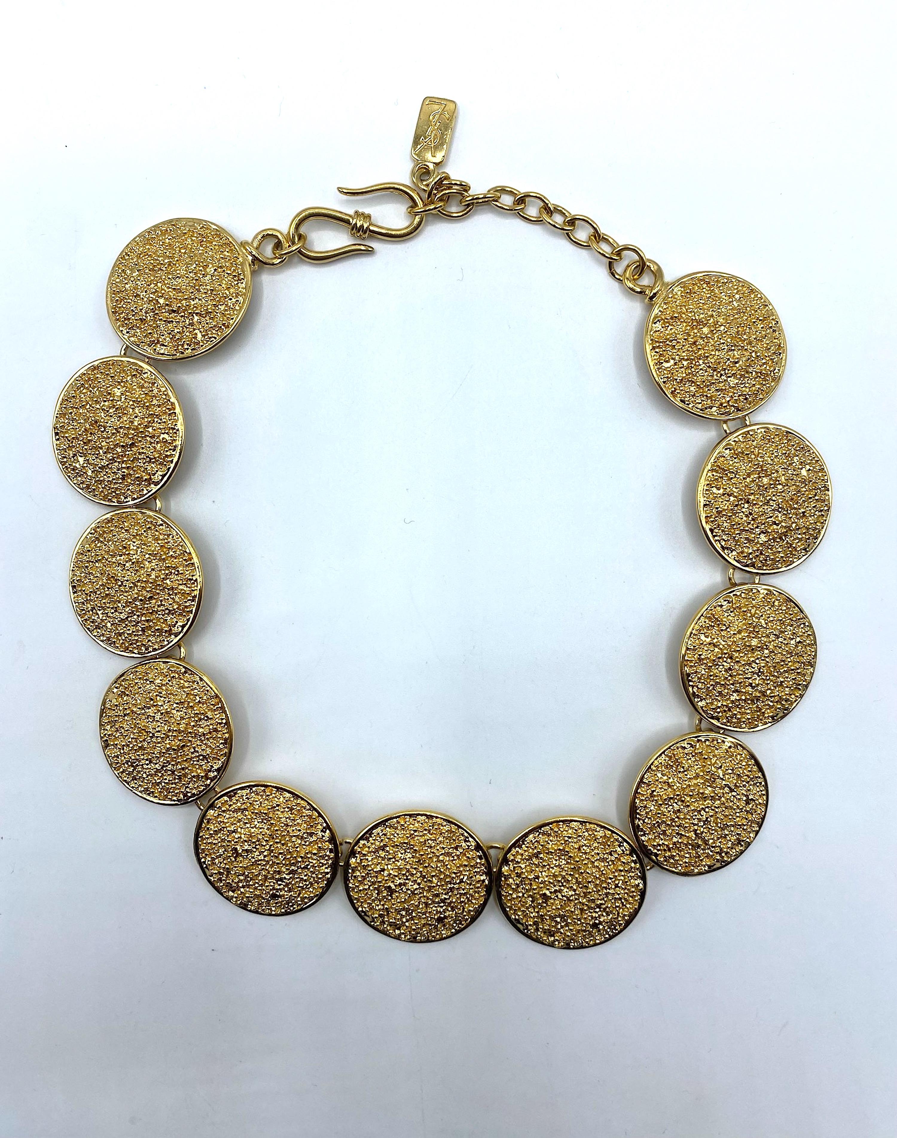Yves Saint Laurent 1980s / 1990s Gold Nugget Disk Link Necklace For Sale at  1stDibs