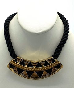 Yves Saint Laurent 1980er Jahre Art Deco Revival Gold & Schwarz Emaille Kordel Halskette