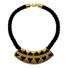 Yves Saint Laurent 1980er Jahre Art Deco Revival Gold & Schwarz Emaille Kordel Halskette