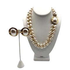 Yves Saint Laurent 1980s Baroque Pearl with Gold Clasp Necklace & Earrings