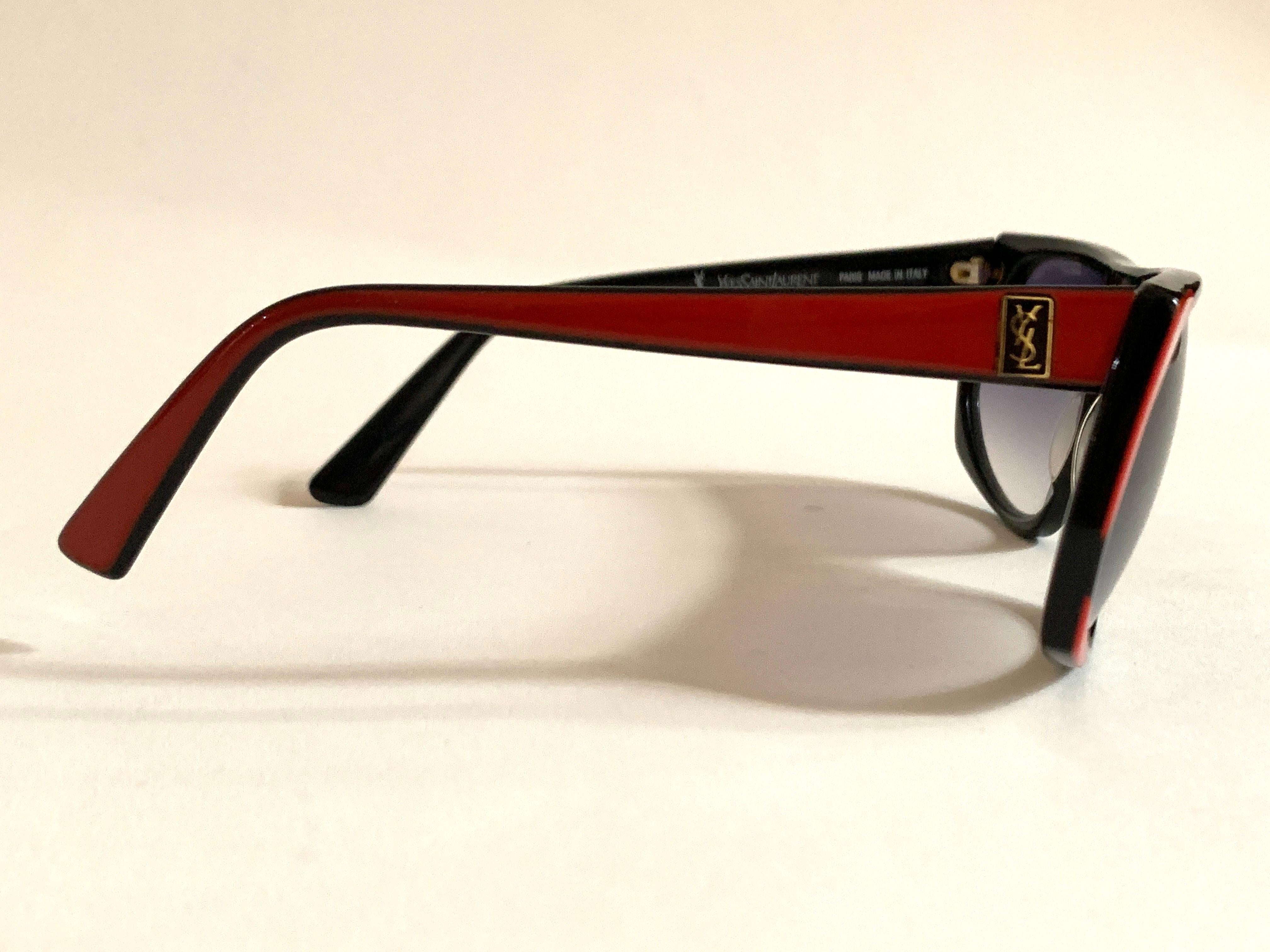 Yves Saint Laurent 1980s Black and Red Vintage Sunglasses YSL Logo Museum Piece 1