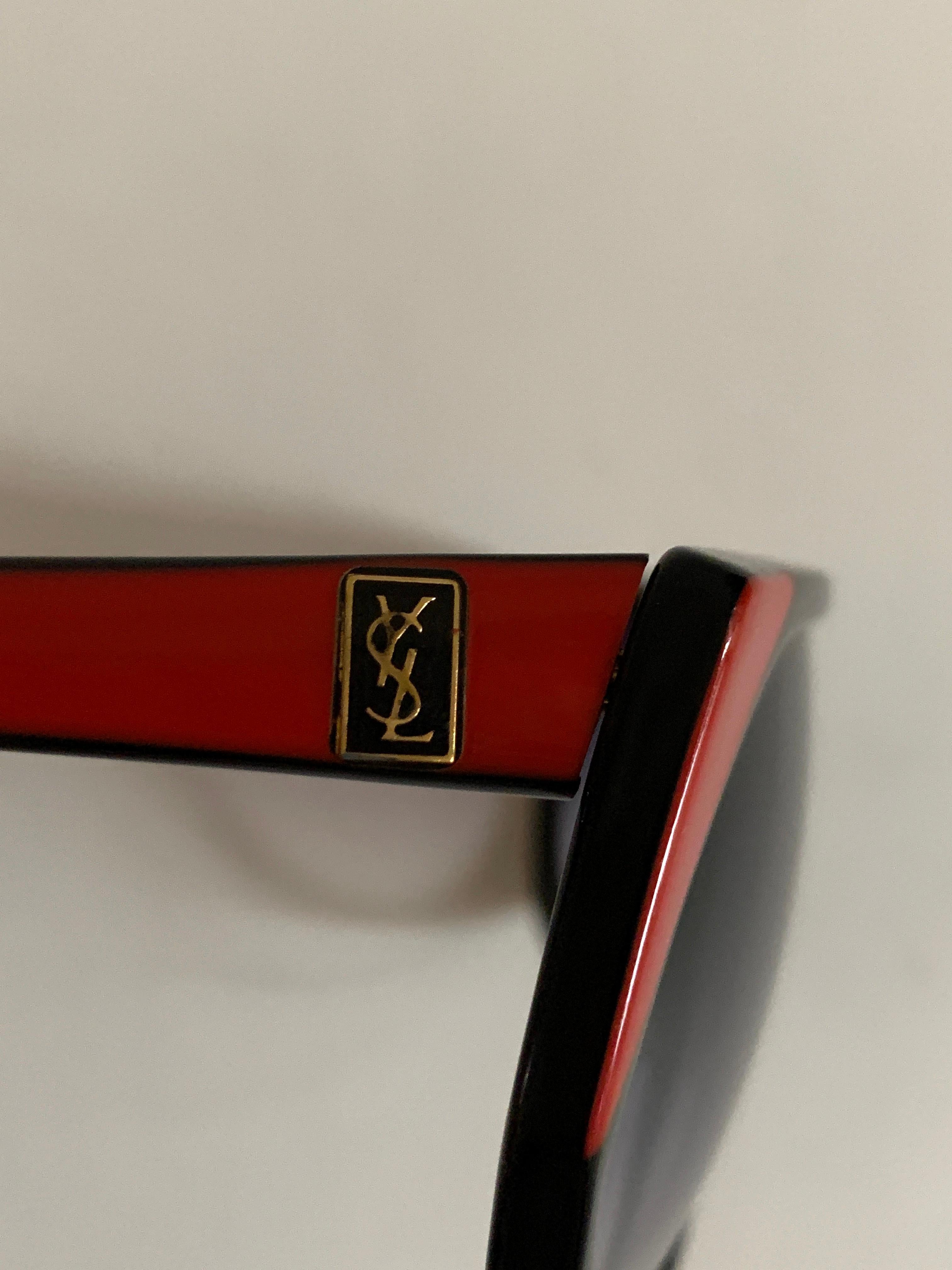 Yves Saint Laurent 1980s Black and Red Vintage Sunglasses YSL Logo Museum Piece 1