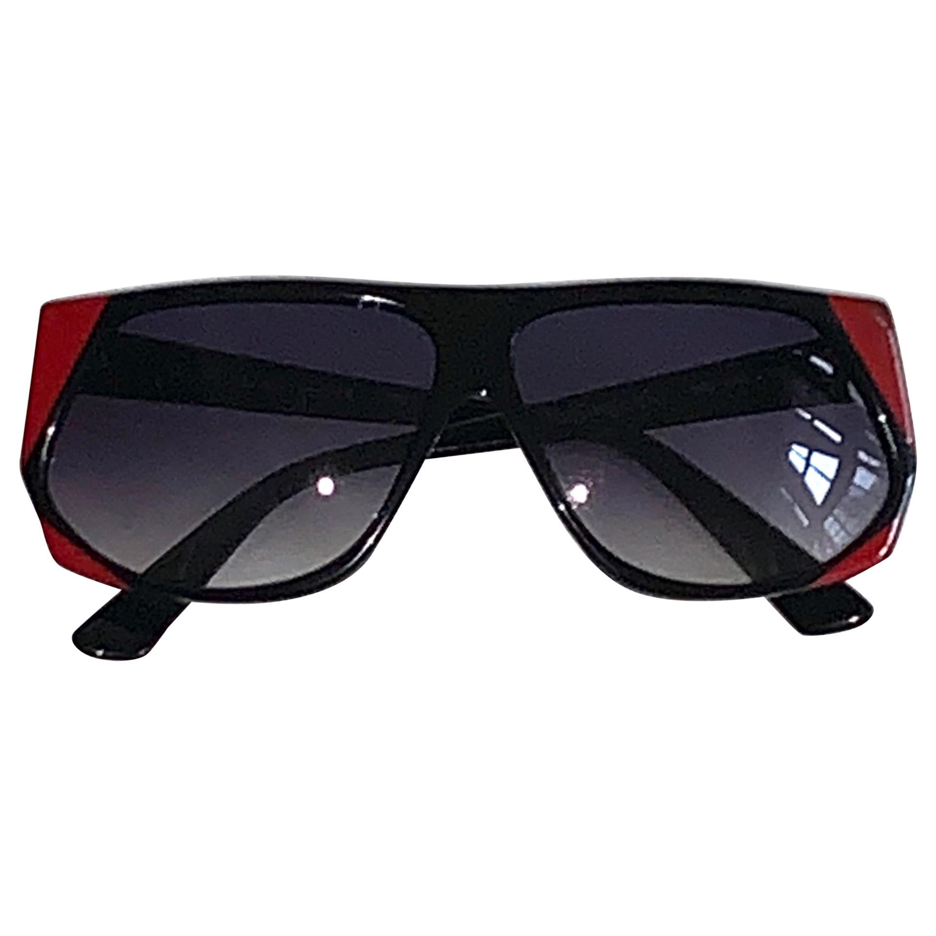Yves Saint Laurent 1980s Black and Red Vintage Sunglasses YSL Logo Museum Piece