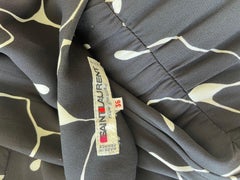 Yves Saint Laurent 1980s Black and White Abstract Flower Print Silk Crepe Dress