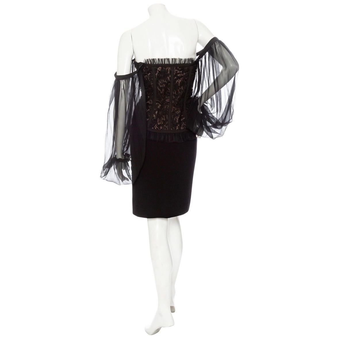 Women's Yves Saint Laurent 1980s Black Off-the-Shoulder Lace Bustier Dress For Sale