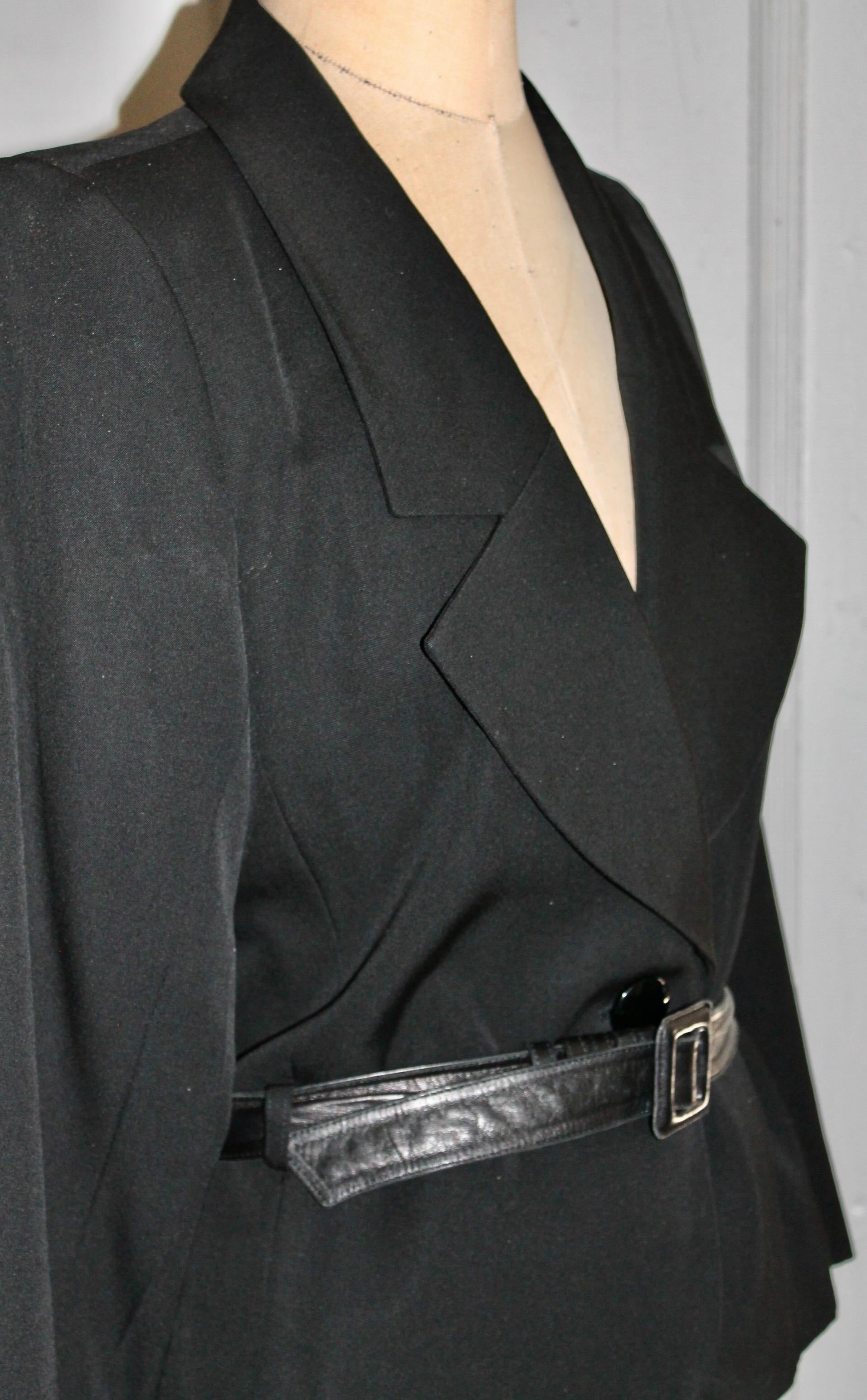 Women's Yves Saint Laurent 1980's Black 'Tuxedo' Jacket with Leather Belt For Sale