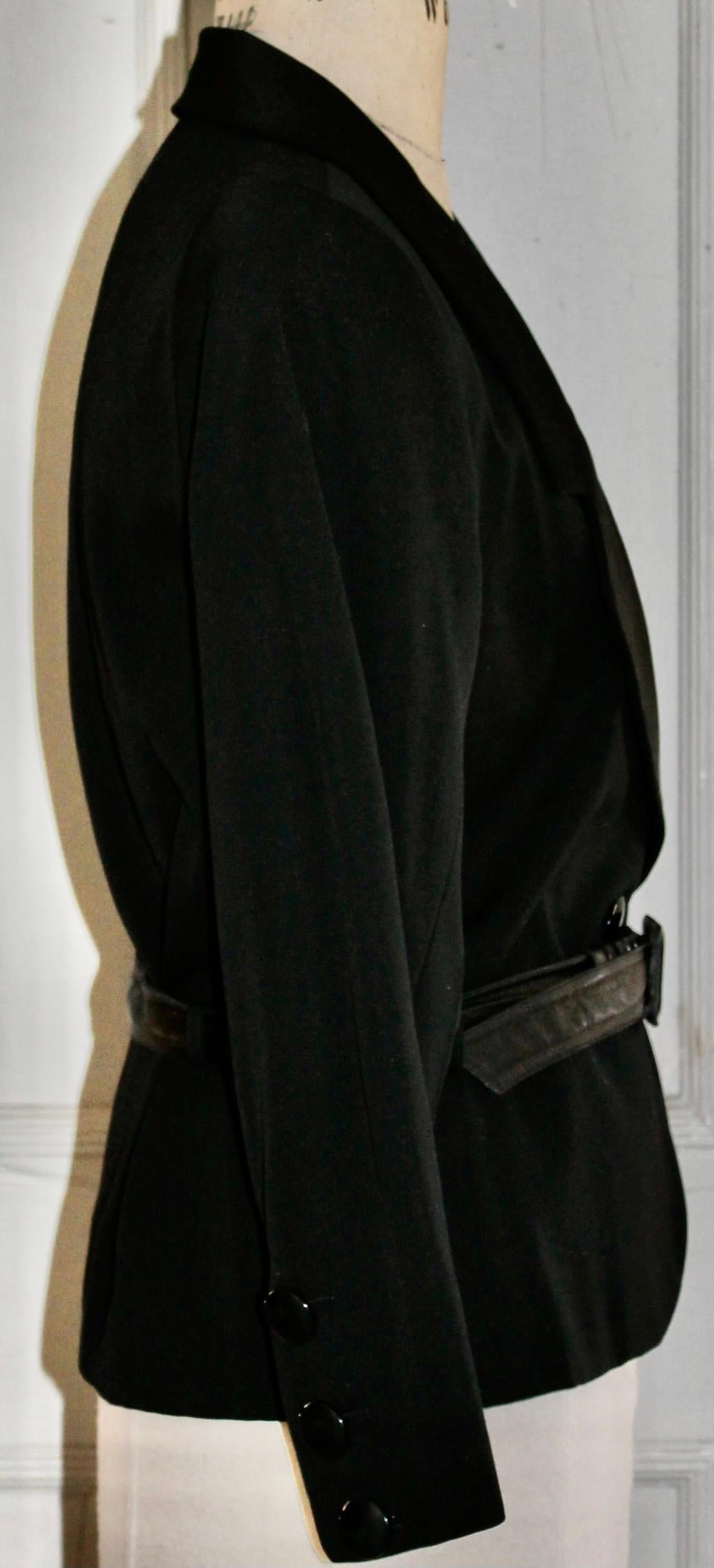 Yves Saint Laurent 1980's Black 'Tuxedo' Jacket with Leather Belt For Sale 1