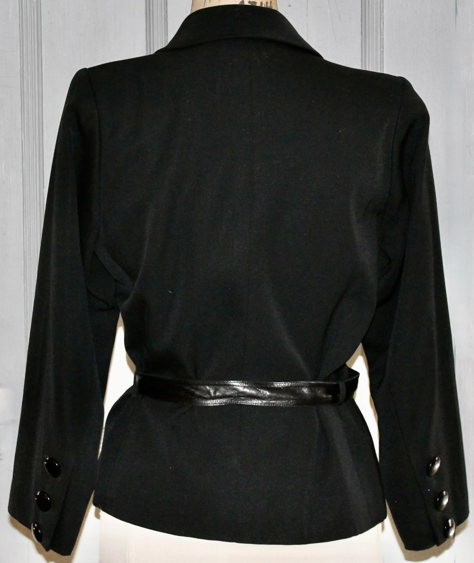 Yves Saint Laurent 1980's Black 'Tuxedo' Jacket with Leather Belt For Sale 3