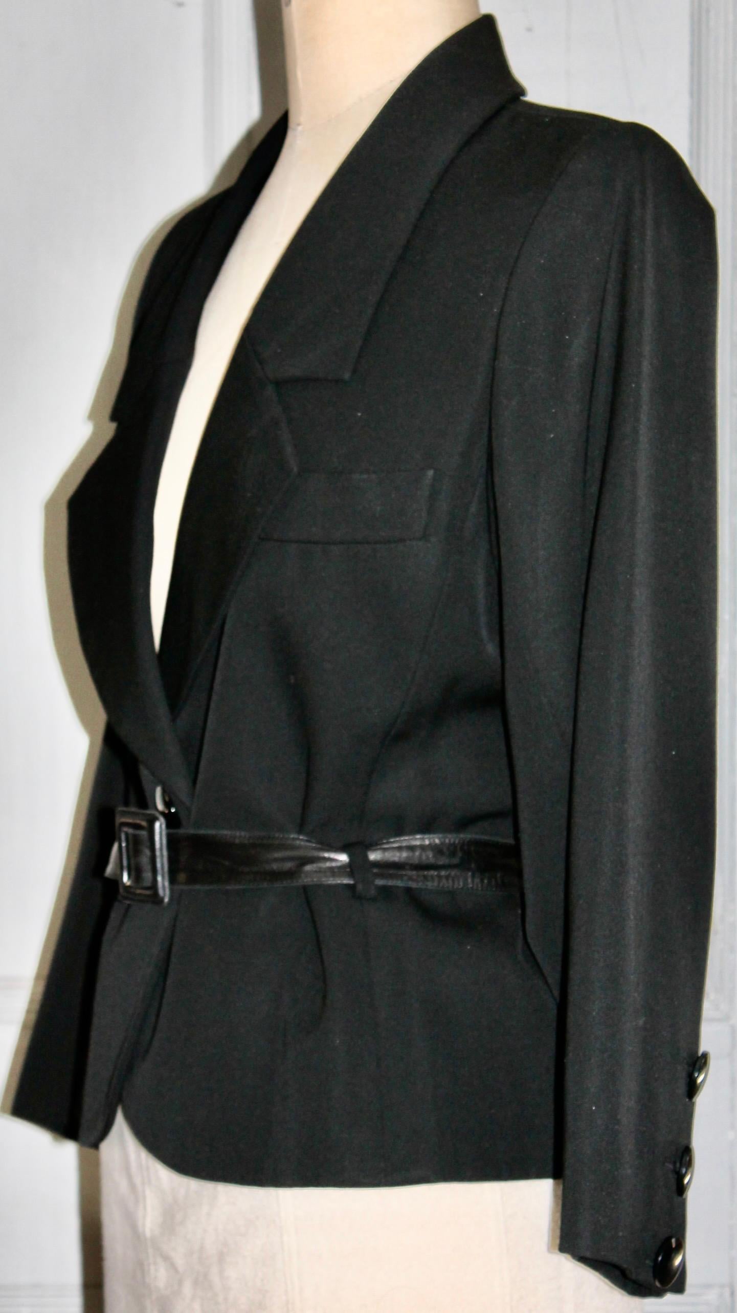 Yves Saint Laurent 1980's Black 'Tuxedo' Jacket with Leather Belt For Sale 4