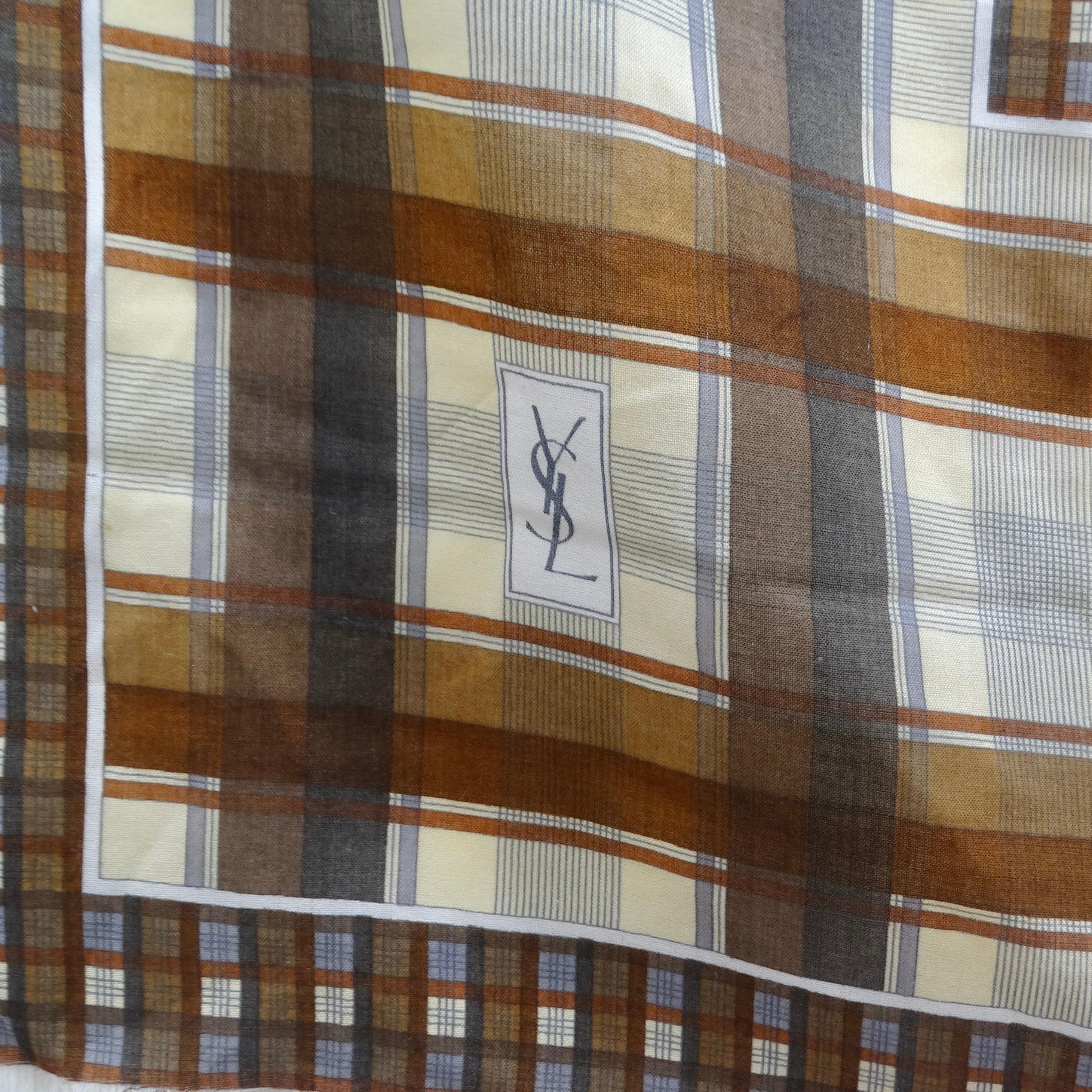 Yves Saint Laurent 1980s Brown Printed Scarf In Good Condition For Sale In Scottsdale, AZ