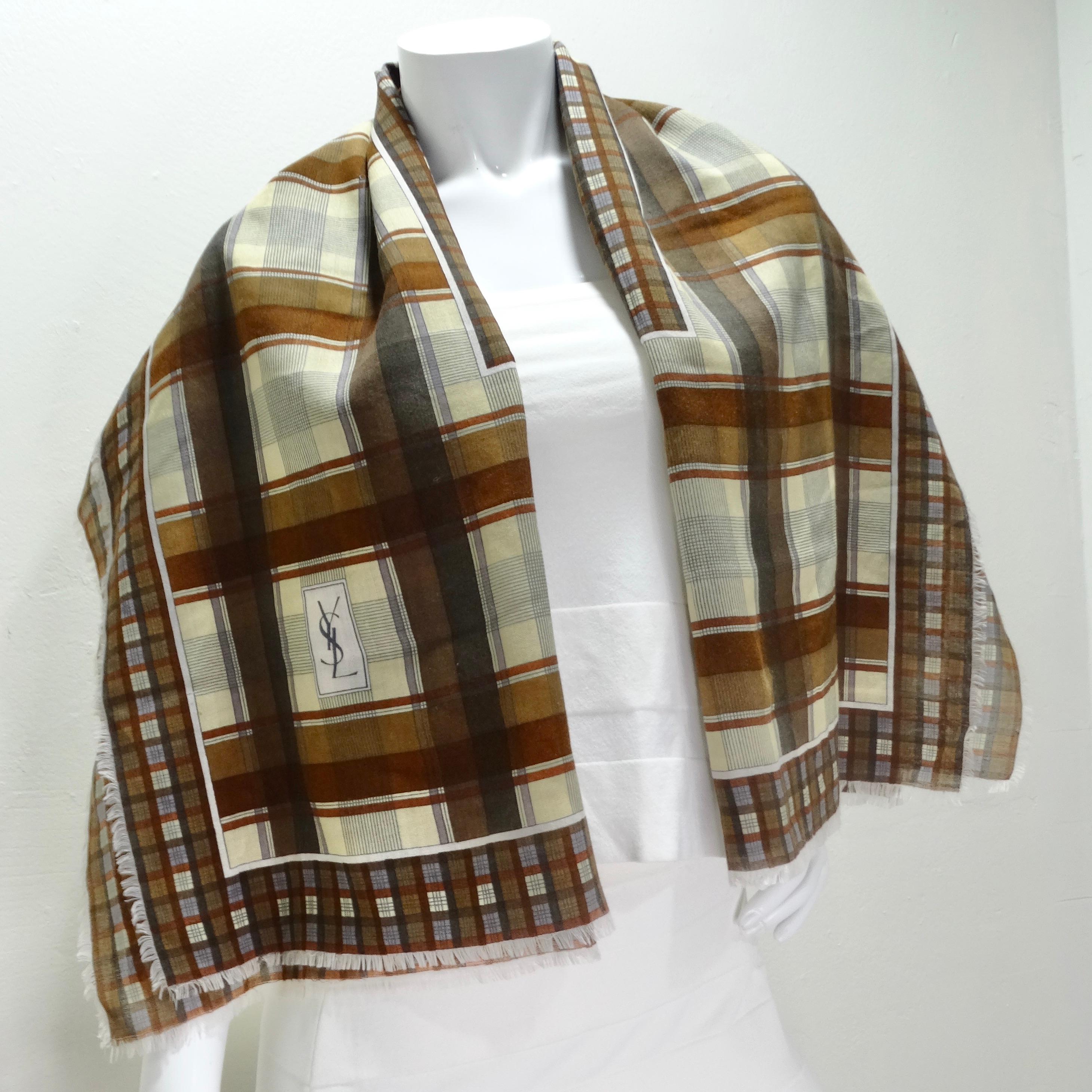 Yves Saint Laurent 1980s Brown Printed Scarf For Sale 2